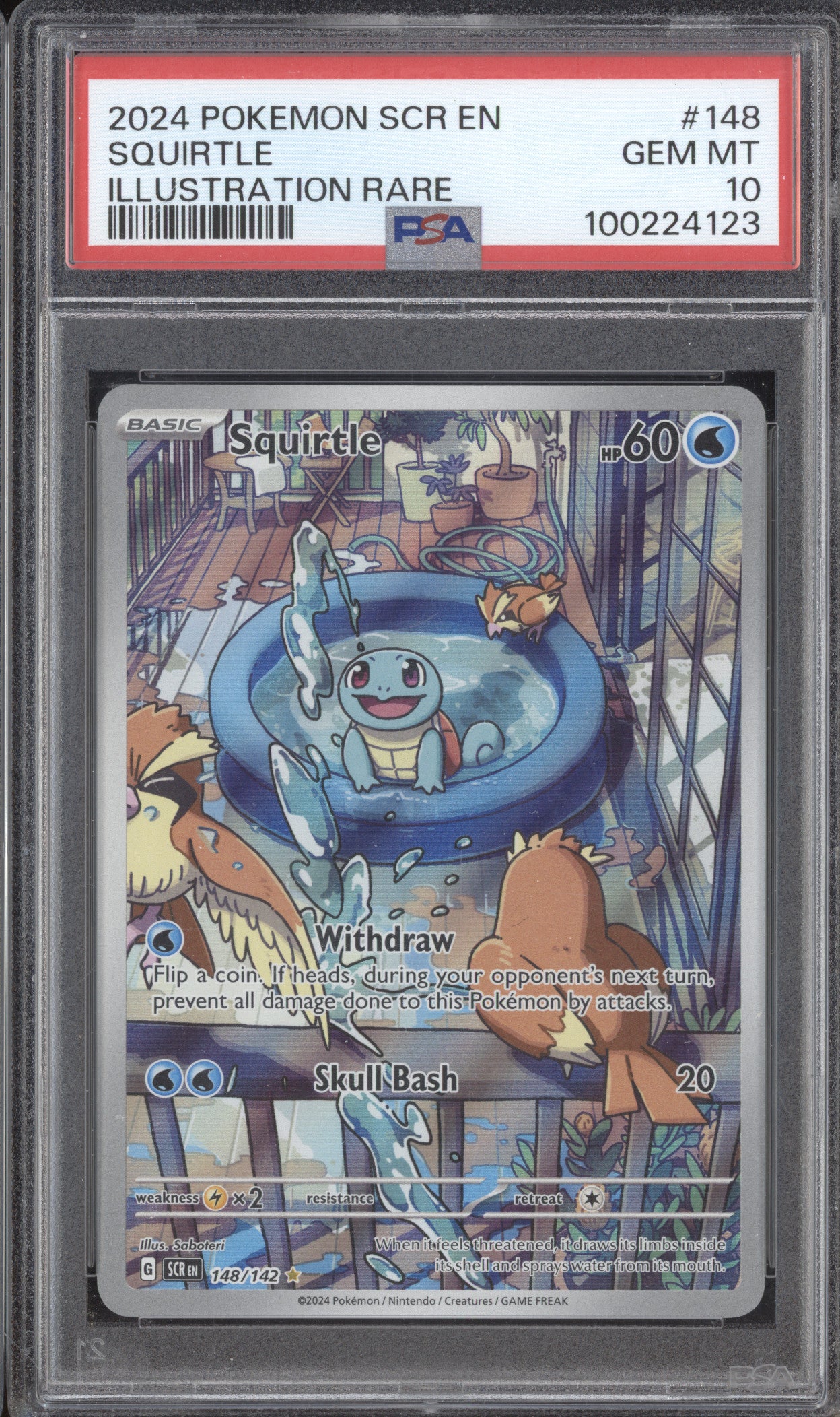 Squirtle 2024 Pokemon Stellar Crown 148/142 Illustration Rare PSA 10