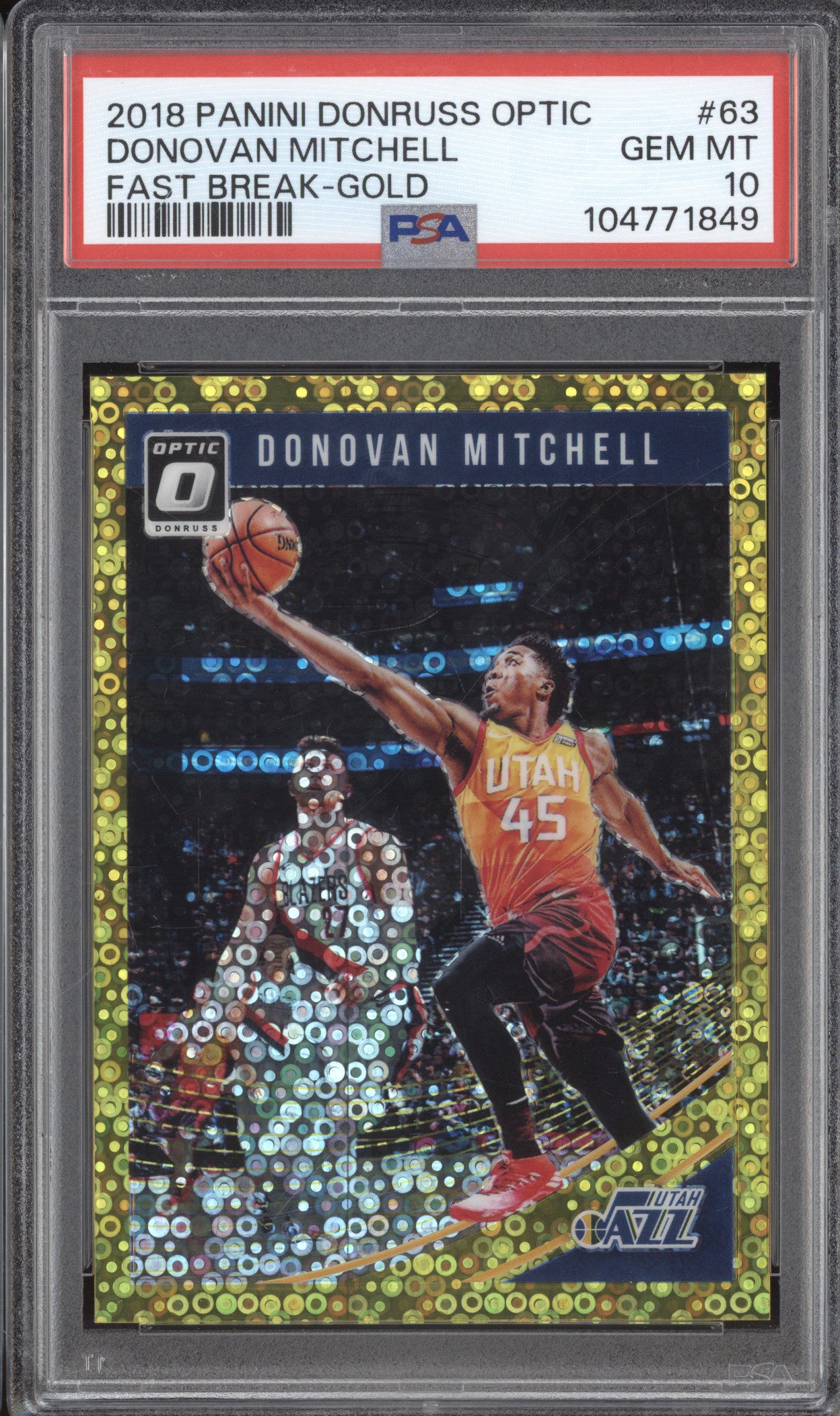 Donovan Mitchell 2018-19 Panini Donruss Optic 63 Fast Break Gold 10/10 PSA 10