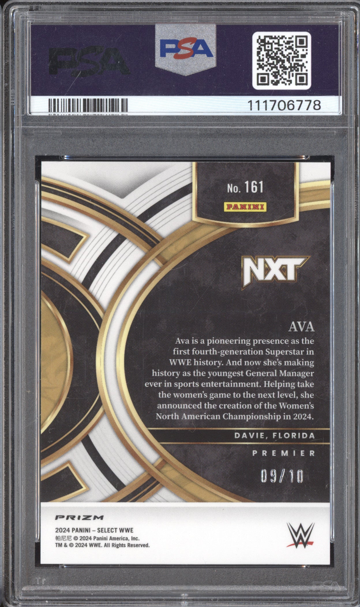 Ava 2024 Panini Select WWE 161 Gold Wave 9/10 PSA 10