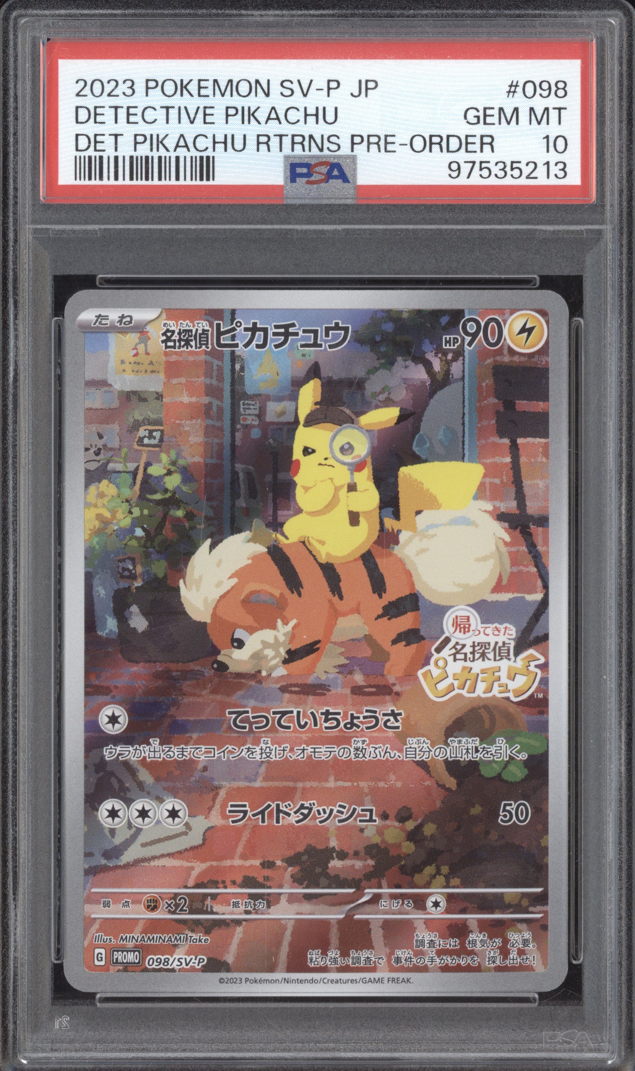 Detective Pikachu 2023 Pokemon Japanese Promo 098/SV-P Returns Pre-Order PSA 10