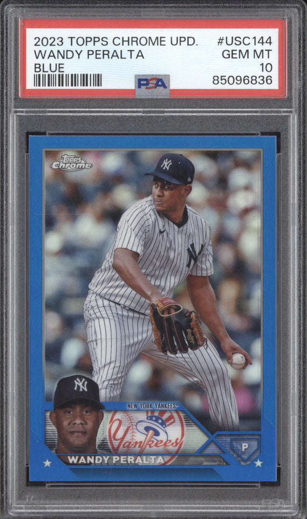 Wandy Peralta 2023 Topps Chrome Update USC144 Blue 146/150 PSA 10