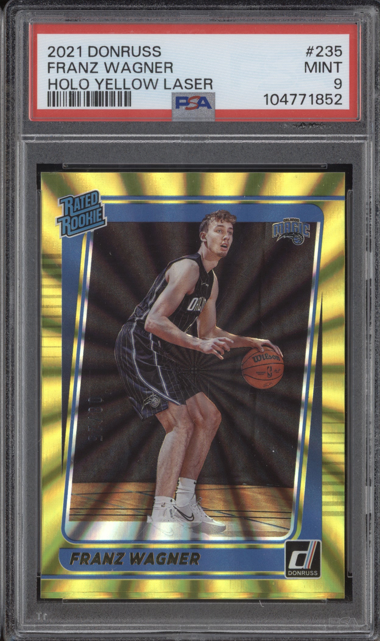 Franz Wagner 2021-22 Panini Donruss 235 Holo Yellow Laser RC 8/25 PSA 9
