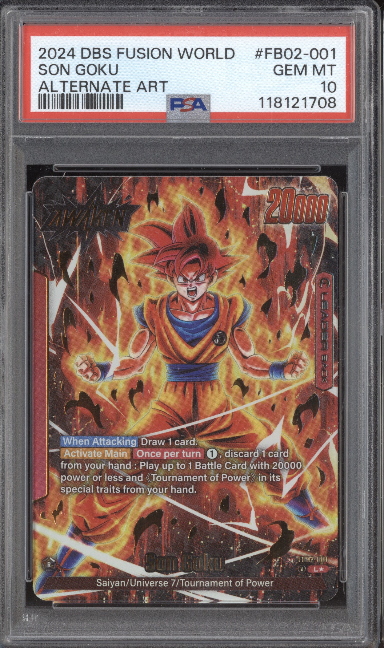 Son Goku 2024 DBS Fusion World Blazing Aura FB02-001 Alternate Art PSA 10