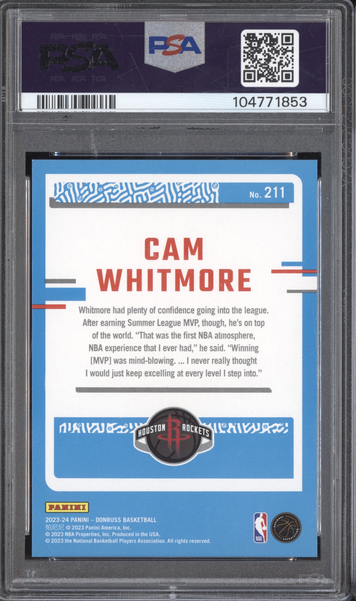 Cam Whitmore 2023-24 Panini Donruss 211 Red Fireworks RC 12/88 PSA 9