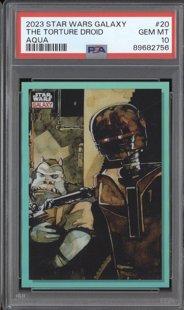 The Torture Droid 2023 Topps Chrome Star Wars Galaxy 20 Aqua 42/199 PSA 10