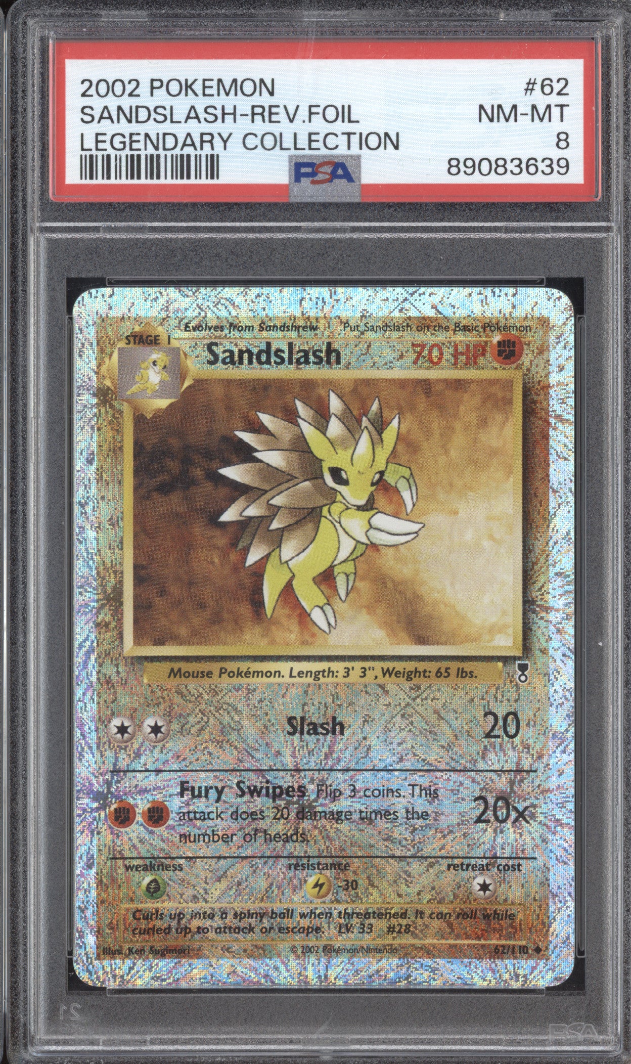 Sandslash 2002 Pokemon Legendary Collection 62/110 Reverse Foil PSA 8