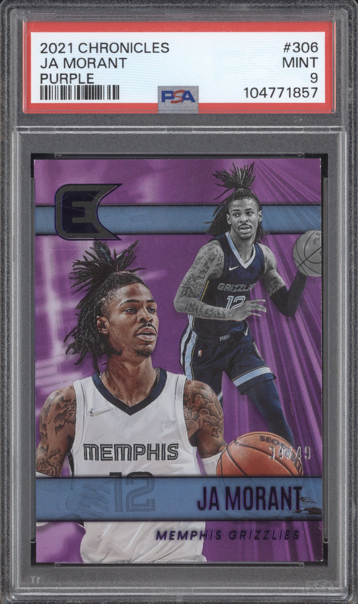 Ja Morant 2021-22 Panini Chronicles 306 Essentials Purple 34/49 PSA 9