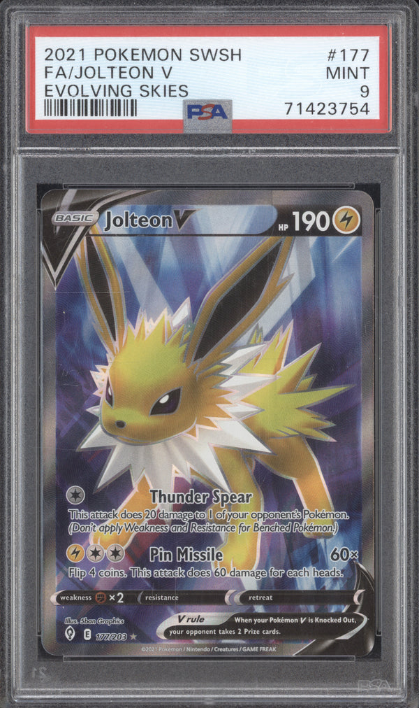 Jolteon V 2021 Pokemon Evolving Skies 177/203 Full Art PSA 9