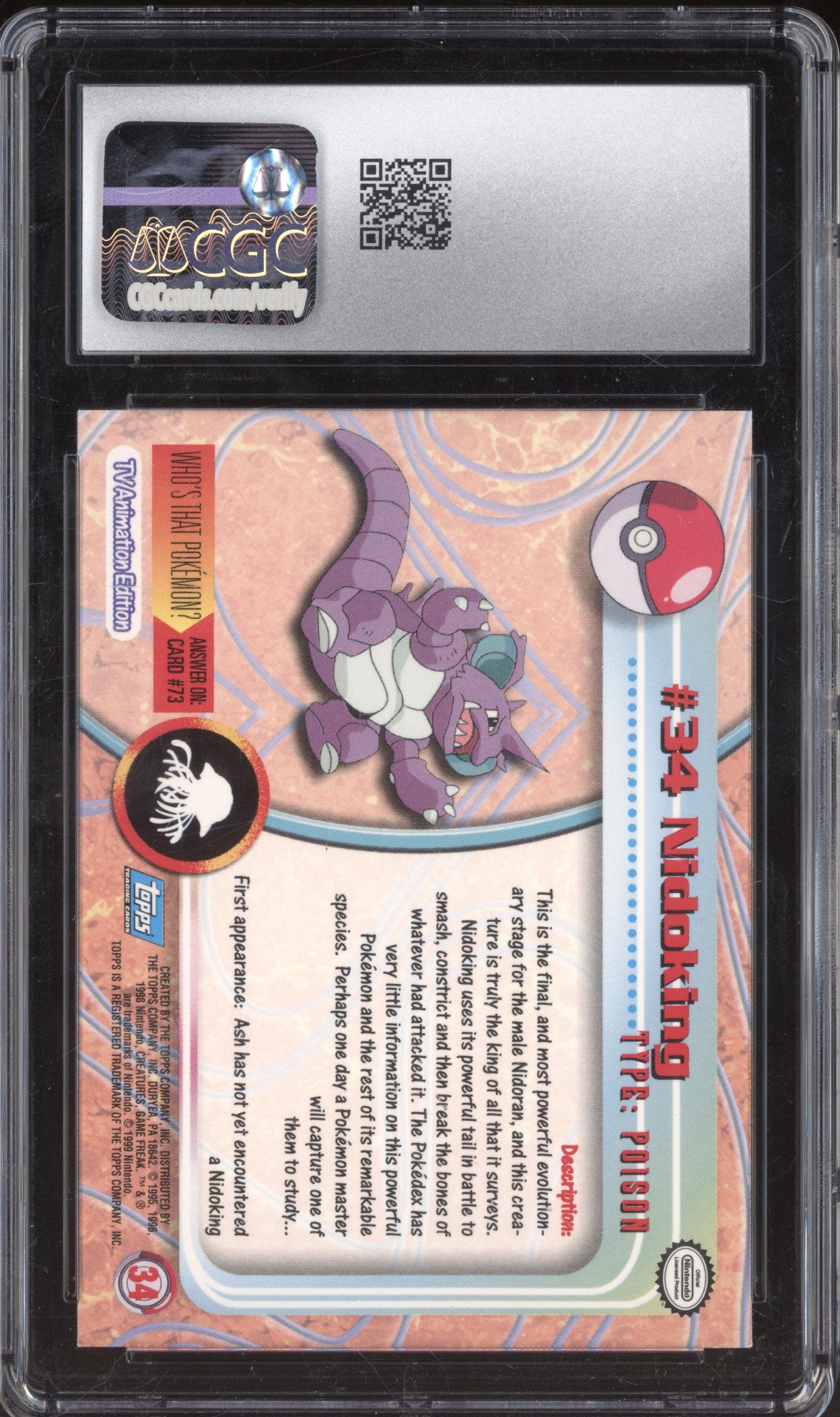 1999 Topps Series 1 34 Nidoking First Print Silver Foil CGC 8