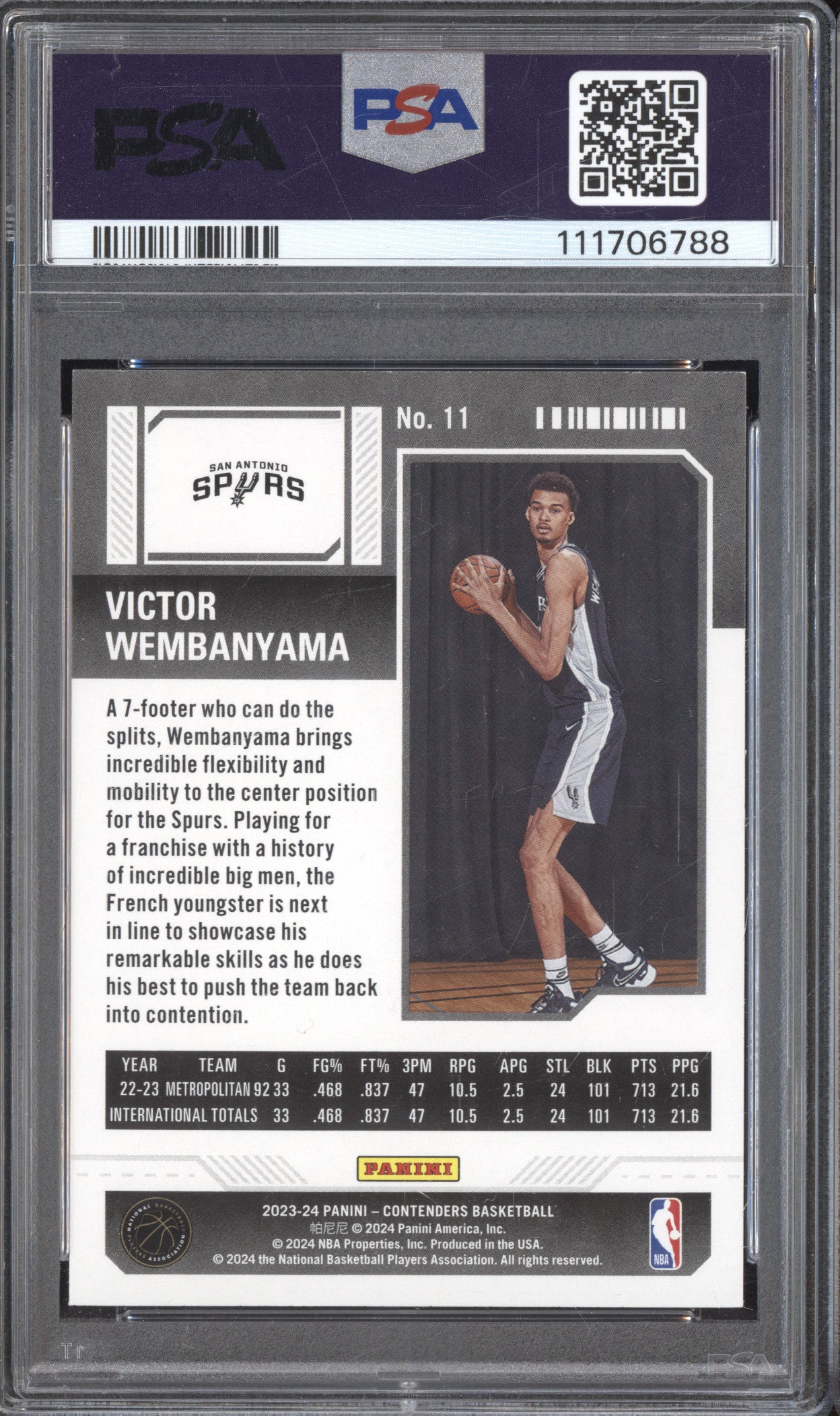 Victor Wembanyama 2023-24 Panini Contenders 11 Retail RC PSA 9