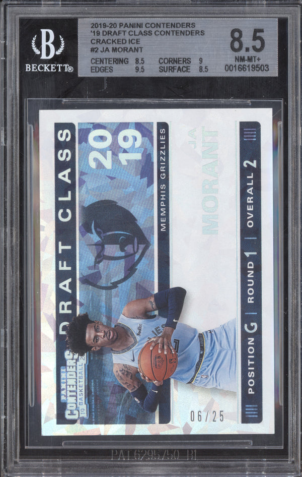 Ja Morant 2019-20 Panini Contenders 2019 Draft Class Cracked Ice RC /25 BGS 8.5