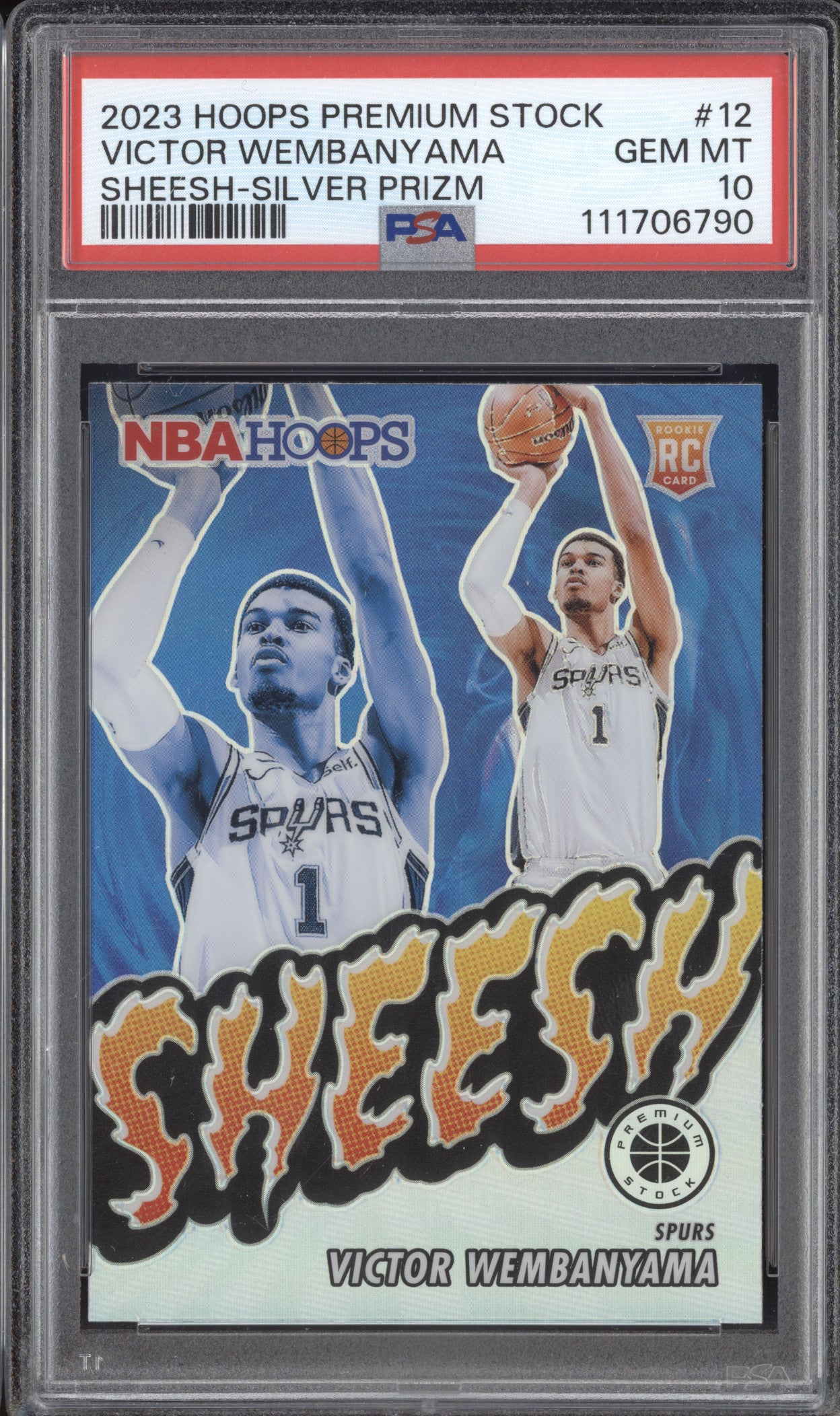 Victor Wembanyama 2023-24 Panini Hoops Premium Stock 12 Sheesh Silver RC PSA 10