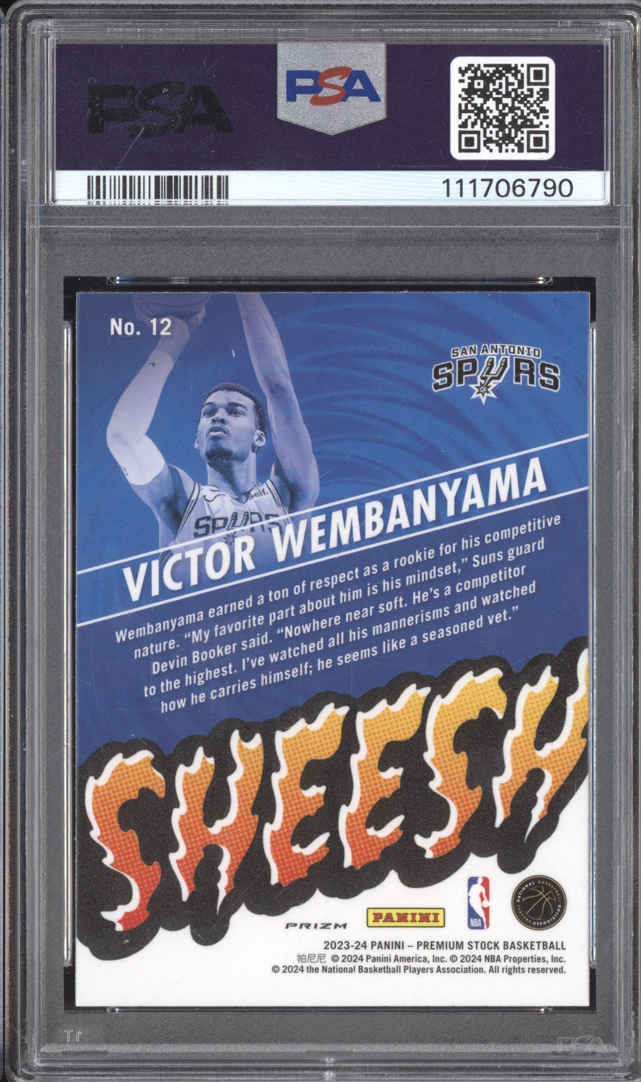 Victor Wembanyama 2023-24 Panini Hoops Premium Stock 12 Sheesh Silver RC PSA 10