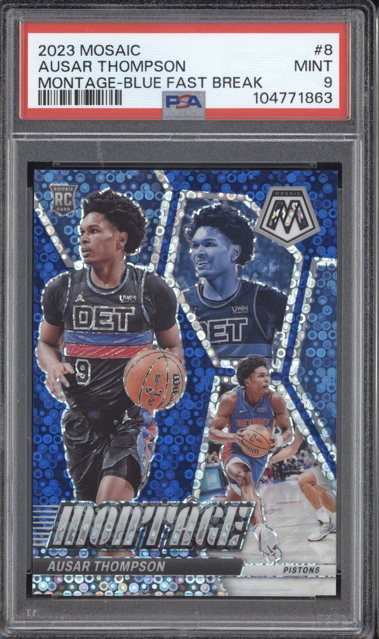 Ausar Thompson 2023-24 Panini Mosaic 8 Montage Blue Fast Break RC 85/85 PSA 9