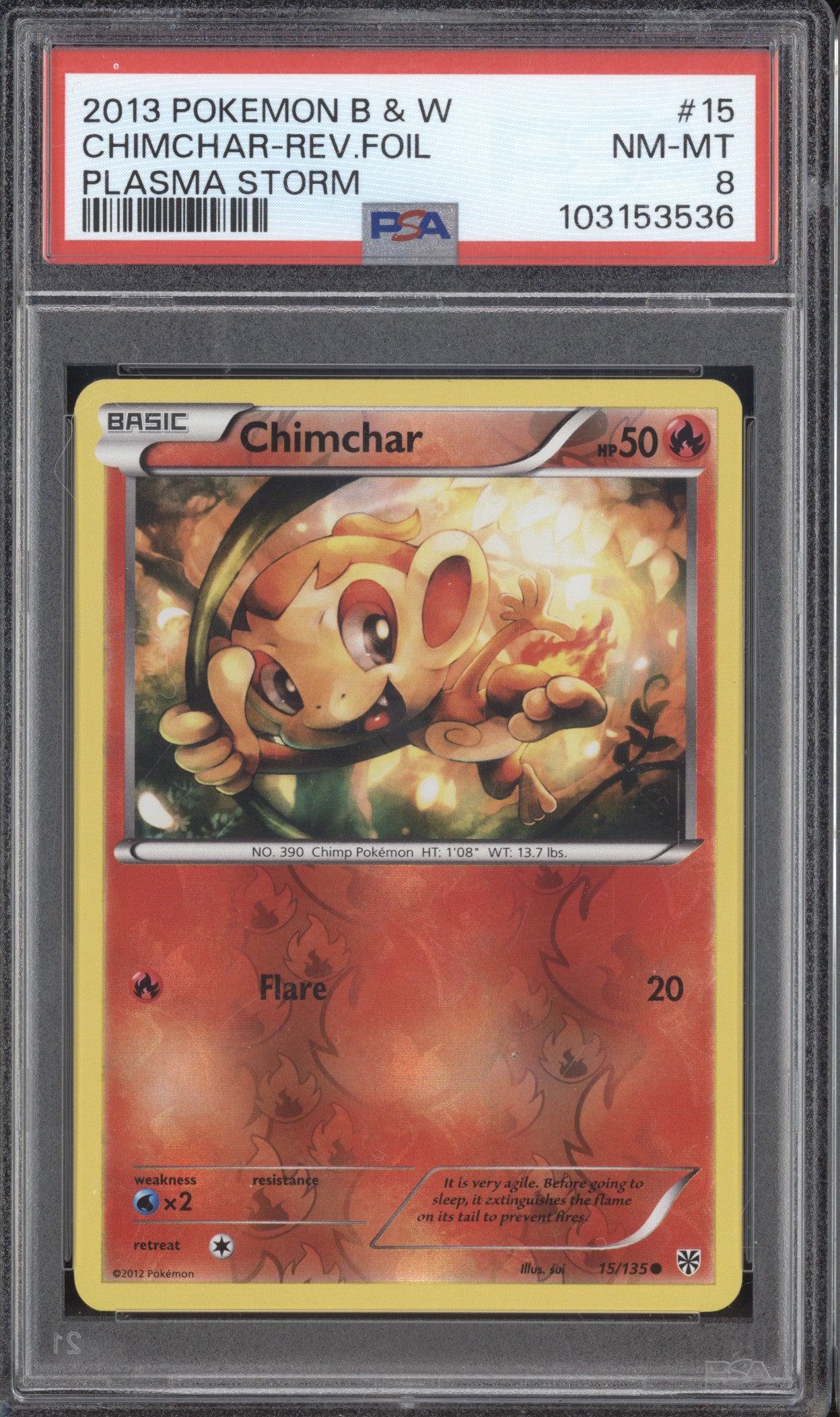 Chimchar 2013 Pokemon Plasma Store 15/135 Reverse Foil PSA 8