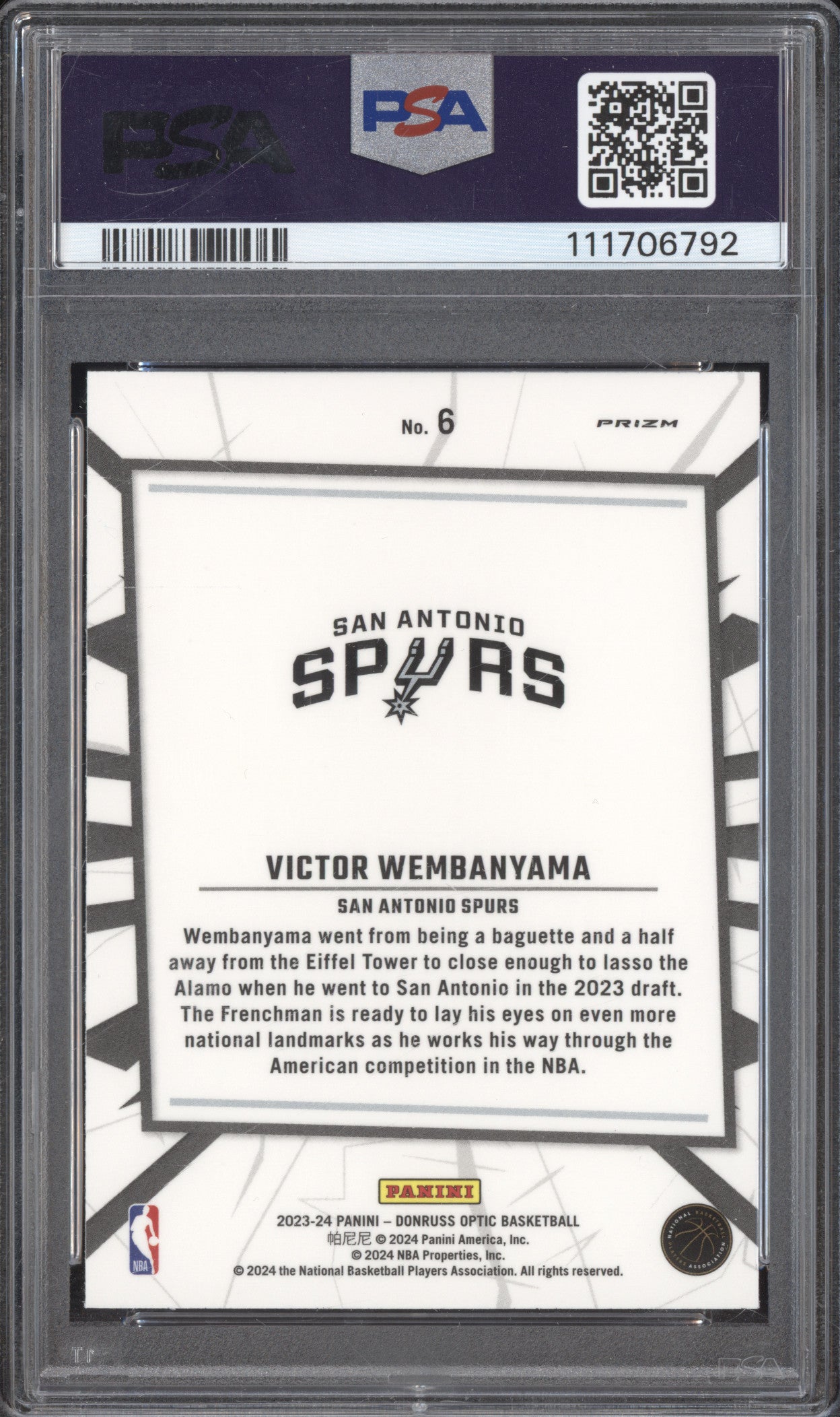 Victor Wembanyama 2023-24 Panini Donruss Optic 6 My House Holo RC PSA 10