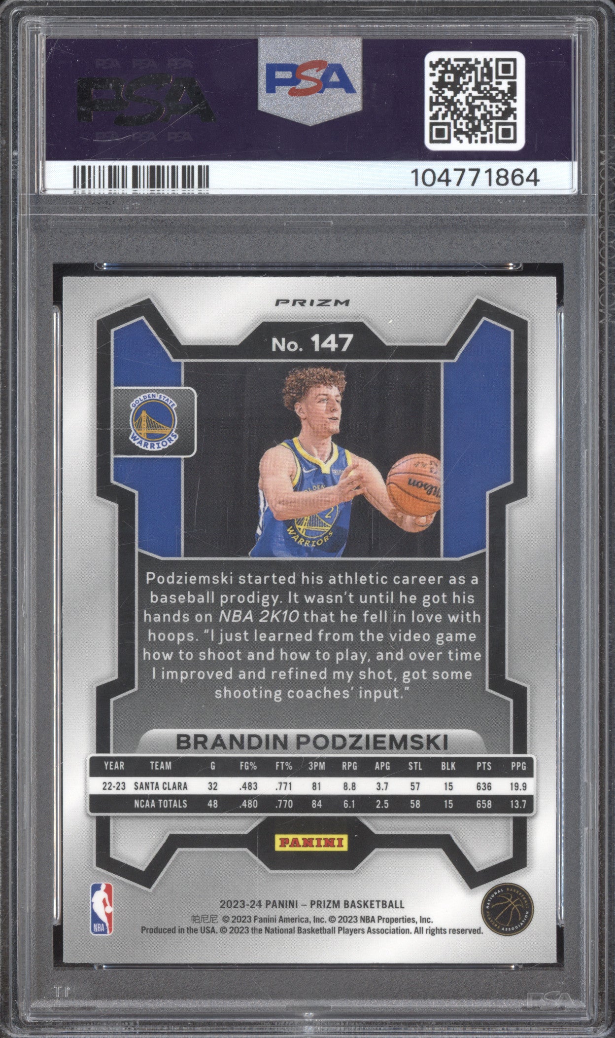 Brandin Podziemski 2023-24 Panini Prizm 147 Red Ice RC PSA 9