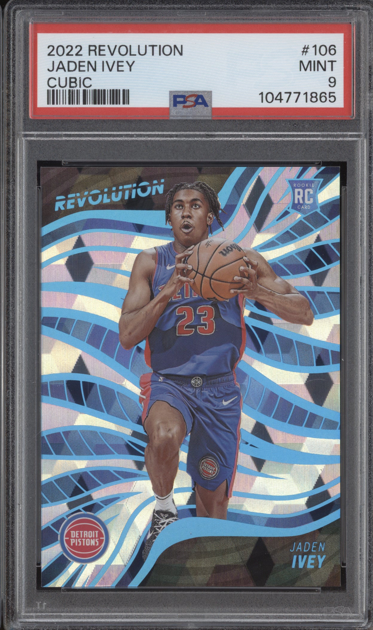 Jaden Ivey 2022-23 Panini Revolution 106 Cubic RC 36/50 PSA 9