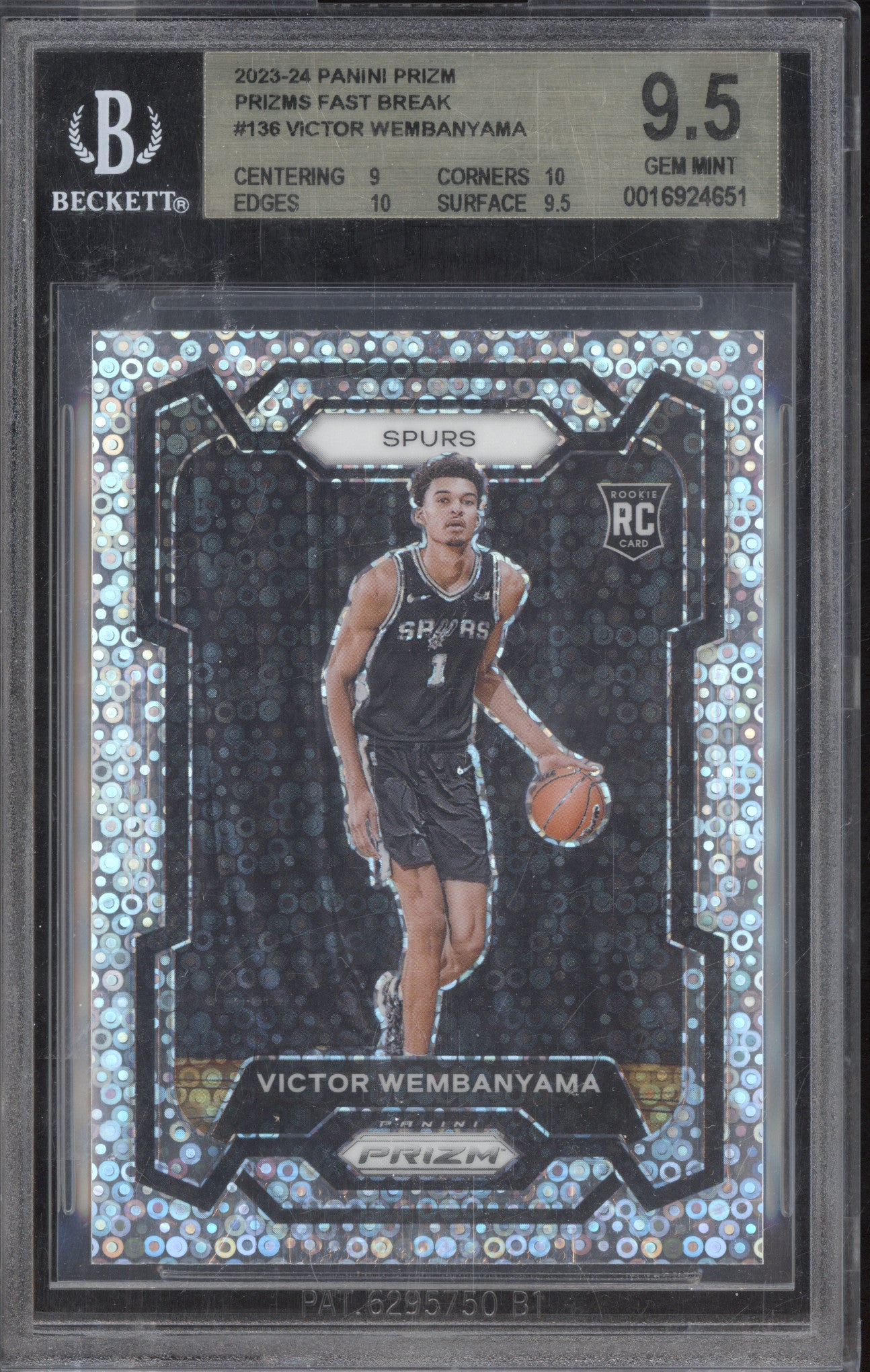 Victor Wembanyama 2023-24 Panini Prizm 136 Fast Break RC BGS 9.5