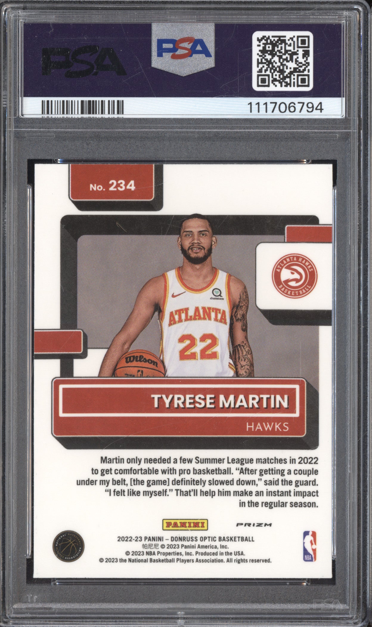 Tyrese Martin 2022-23 Panini Donruss Optic 234 Photon RC PSA 10