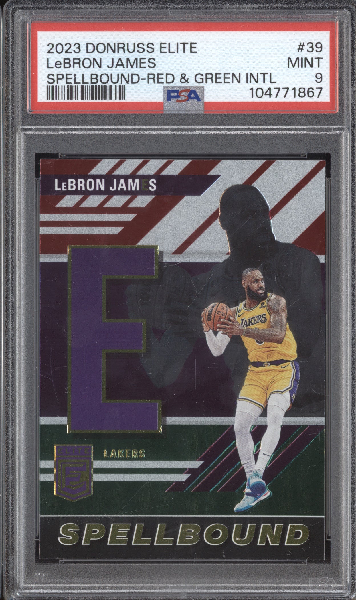 LeBron James 2023-24 Panini Donruss Elite 39 Spellbound Red Green Int PSA 9