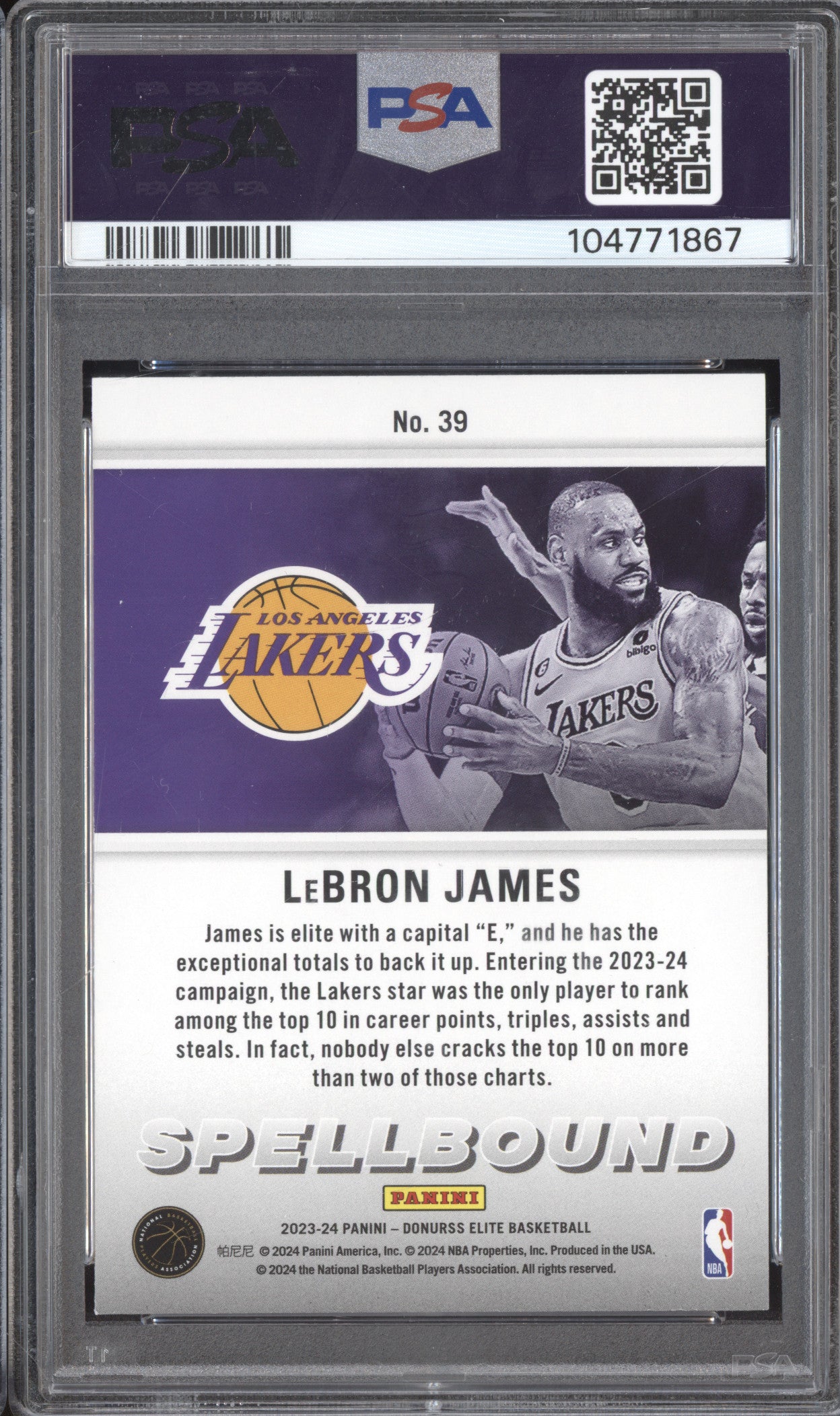 LeBron James 2023-24 Panini Donruss Elite 39 Spellbound Red Green Int PSA 9