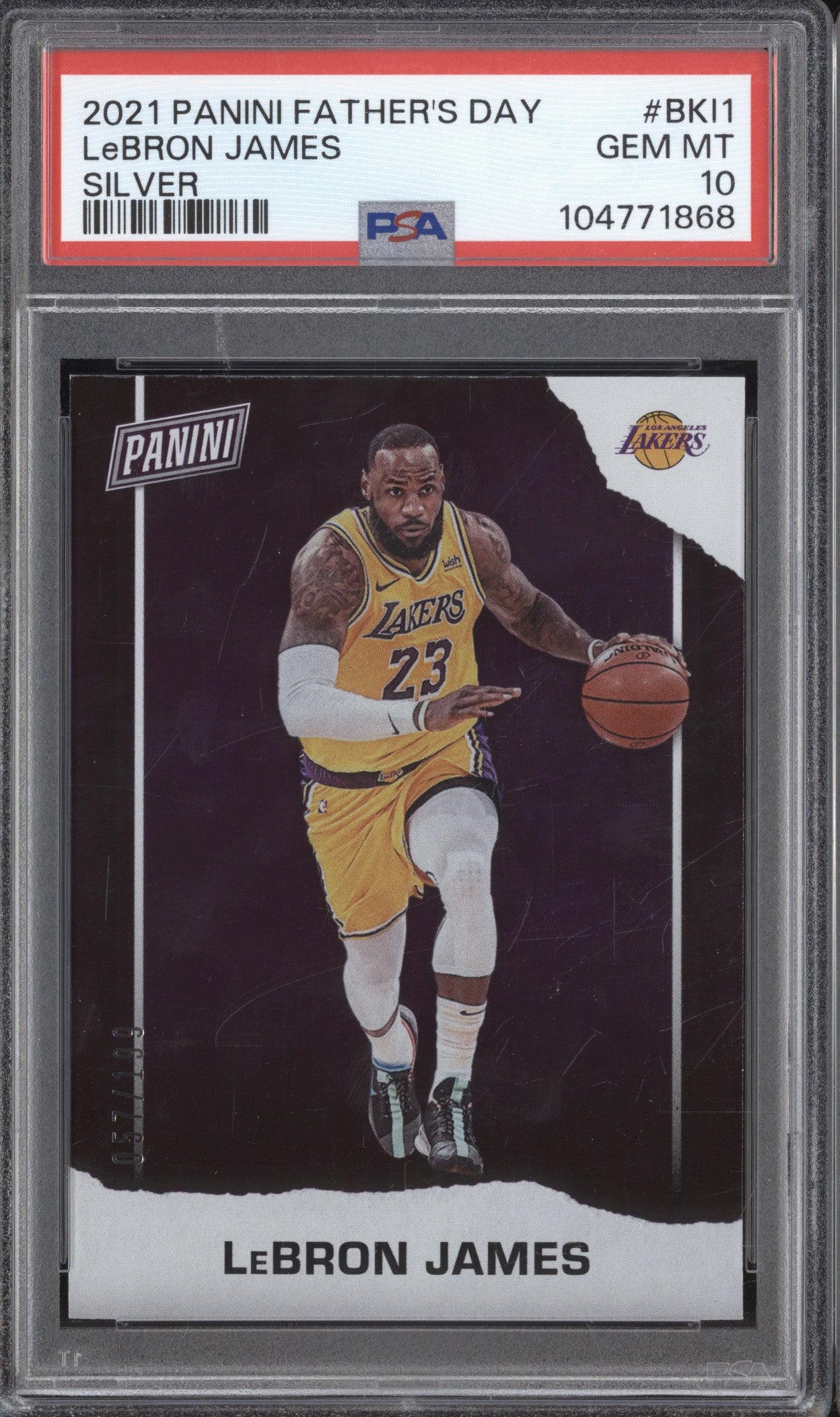 LeBron James 2021 Panini Father's Day BKI1 Silver 57/199 PSA 10