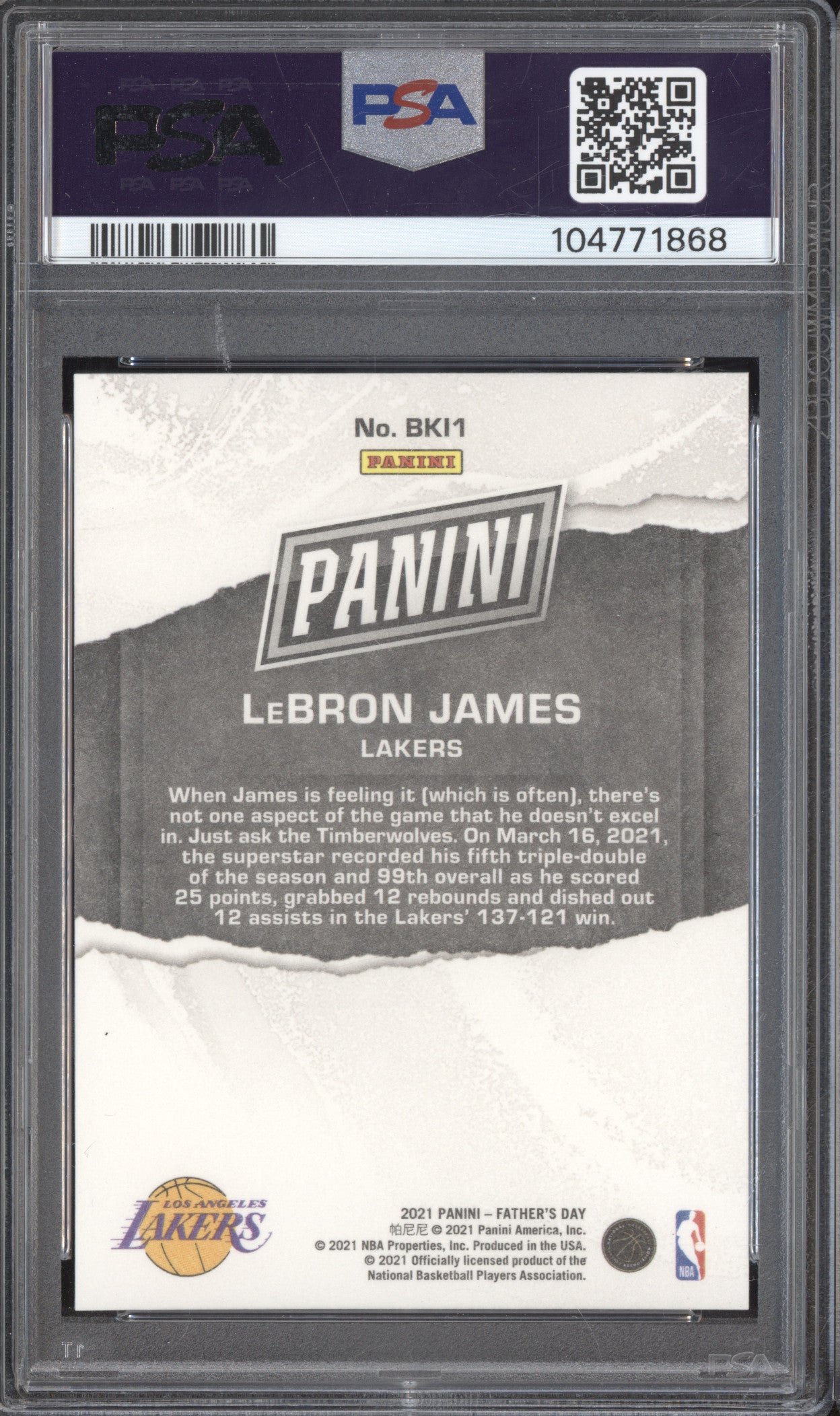 LeBron James 2021 Panini Father's Day BKI1 Silver 57/199 PSA 10