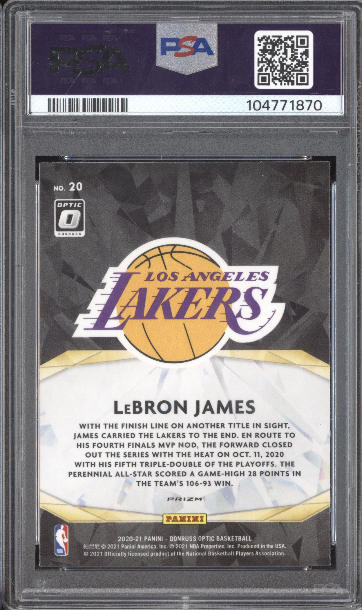 LeBron James 2020-21 Panini Donruss Optic 20 Winner Stays Holo PSA 9