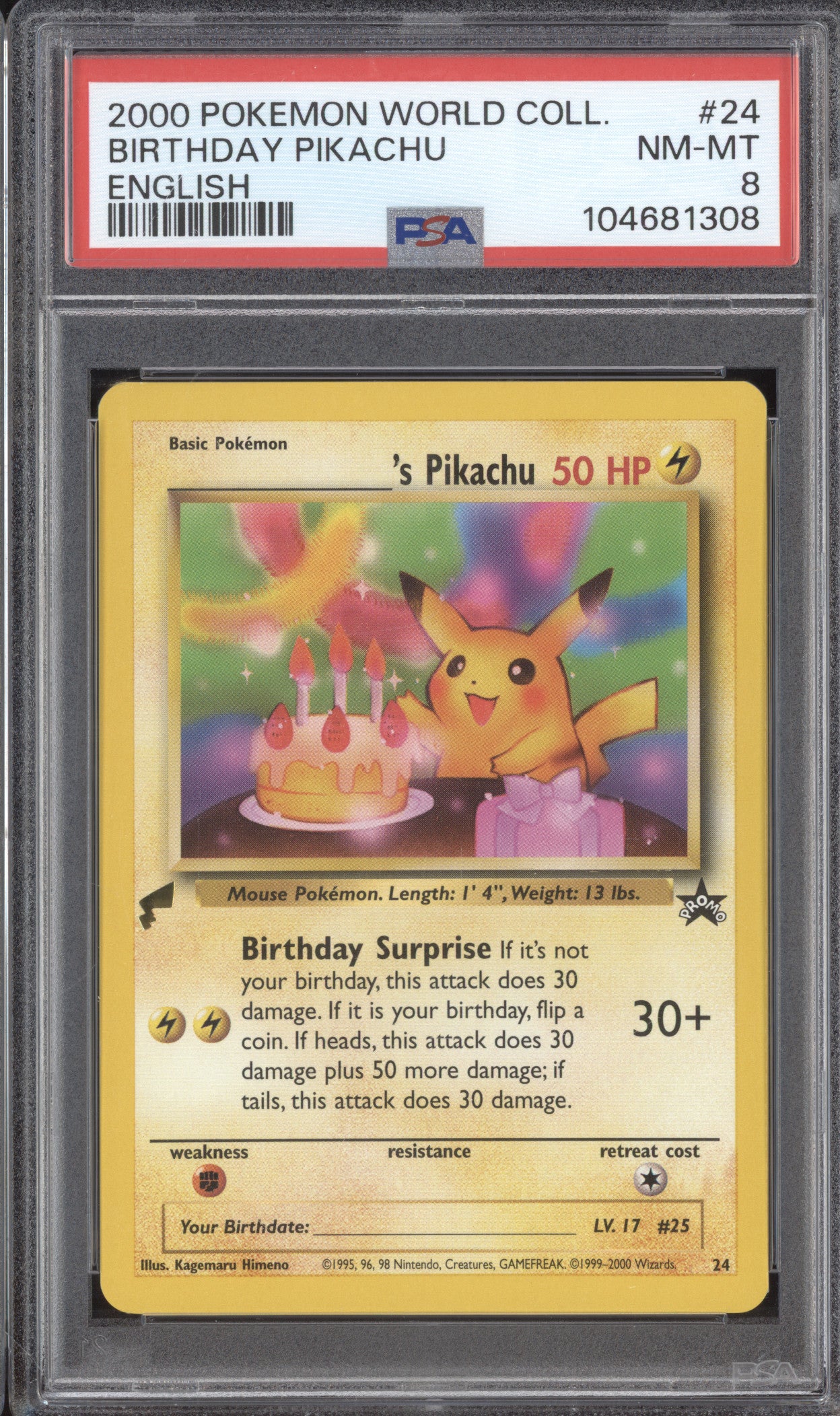 Birthday Pikachu 2000 Pokemon World Collection 24 English PSA 8
