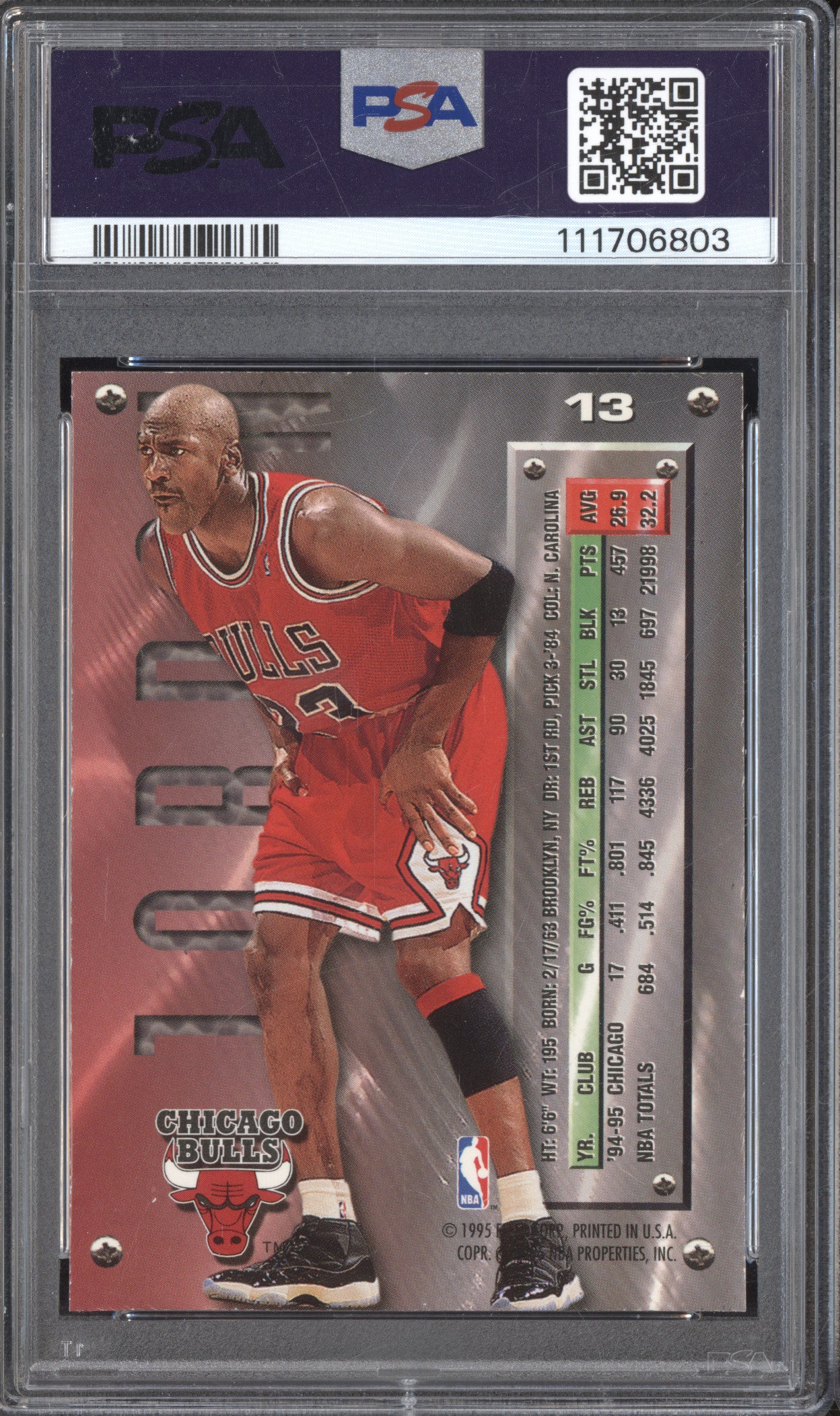 Michael Jordan 1995-96 Fleer Metal 13 PSA 8