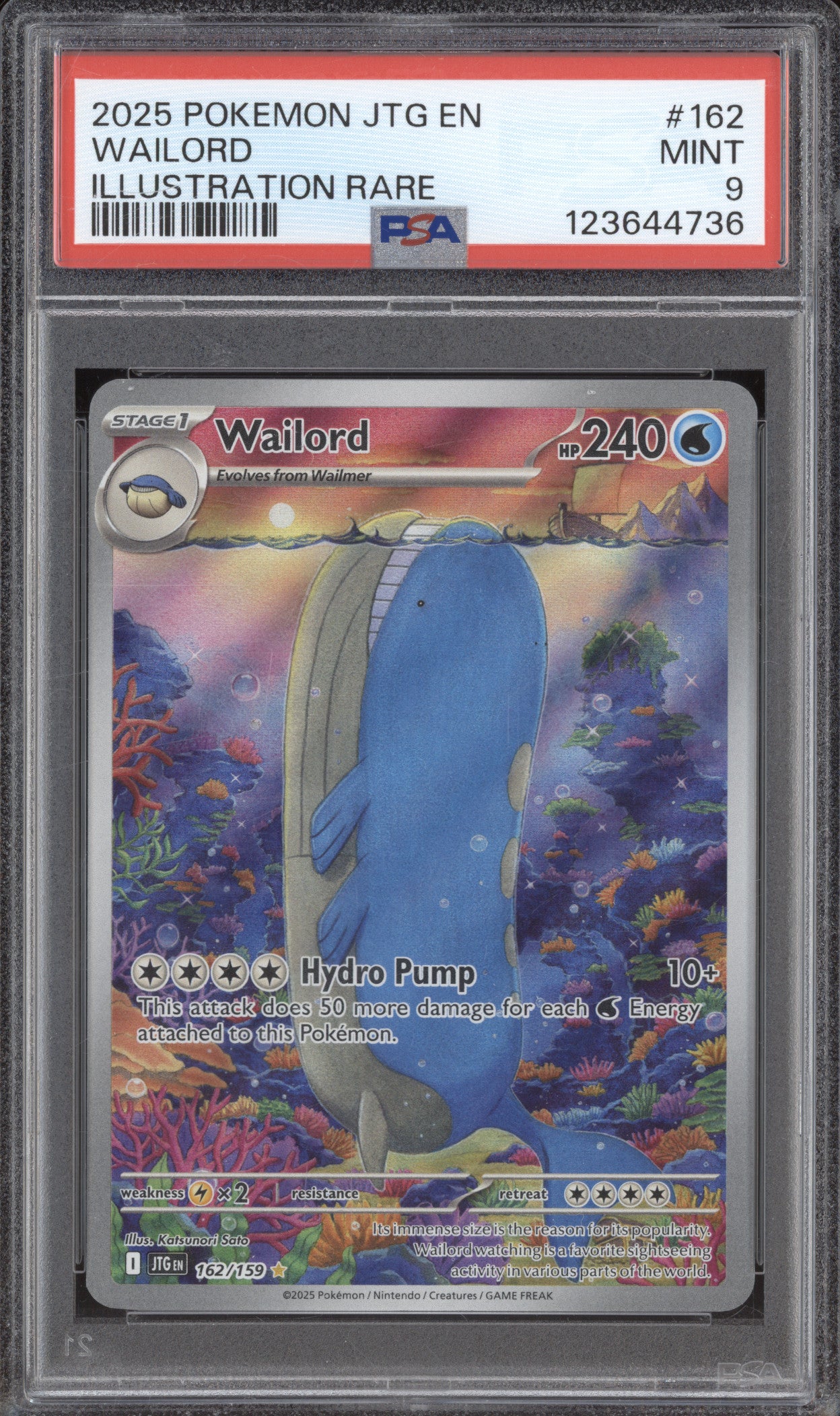 2025 Pokemon Journey Together JTG 162 Wailord Illustration Rare PSA 9