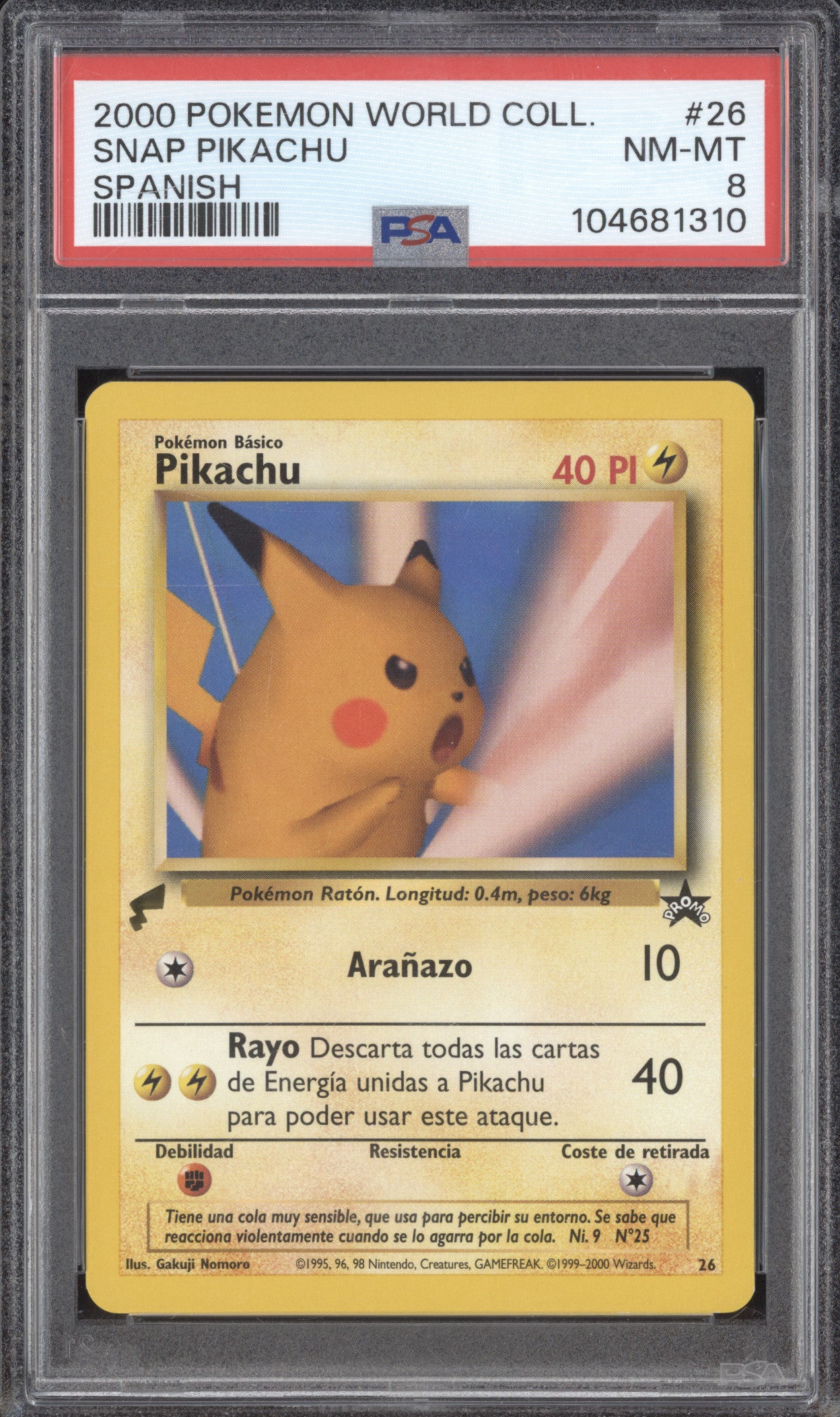 Snap Pikachu 2000 Pokemon World Collection 26 Spanish PSA 8