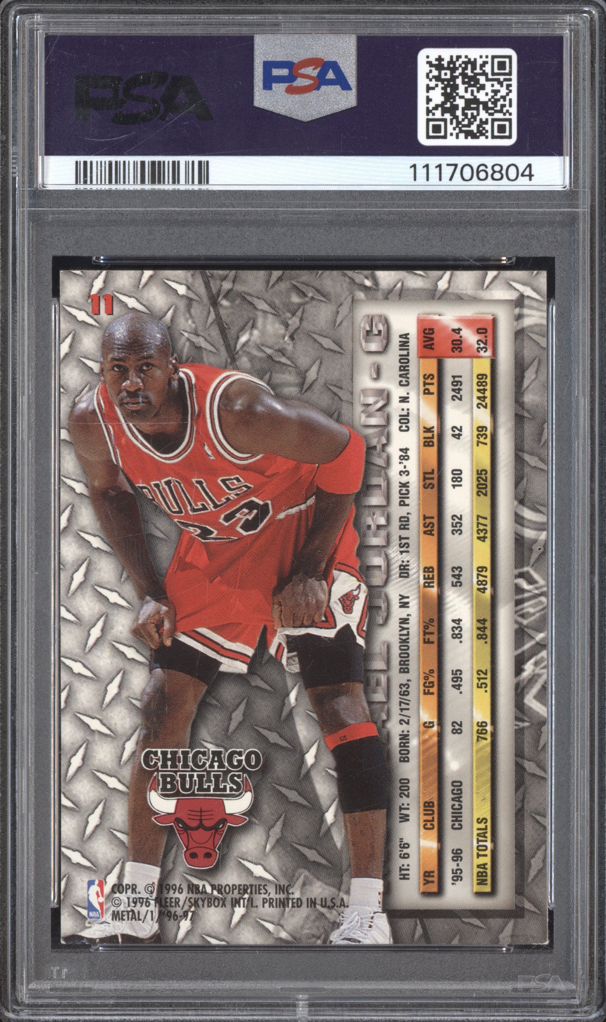 Michael Jordan 1996-97 Fleer Metal 11 PSA 7