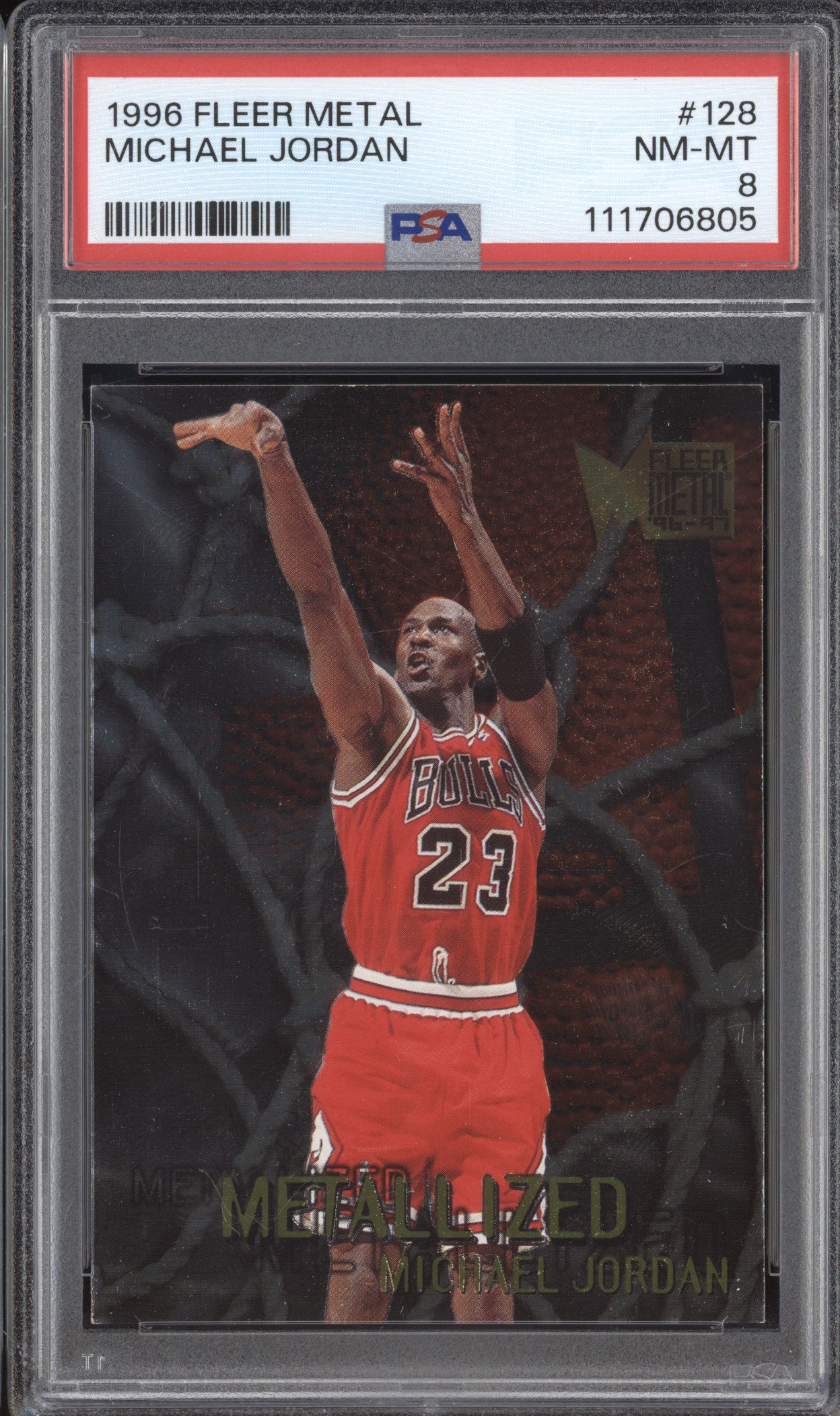 Michael Jordan 1996-97 Fleer Metal 128 PSA 8