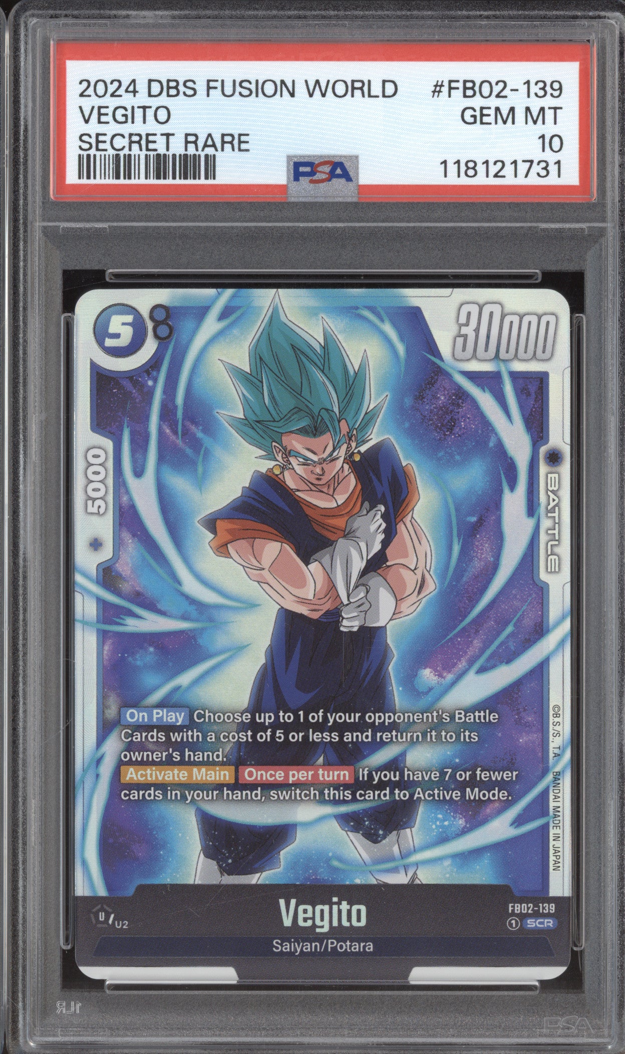 Vegito 2024 DBS Fusion World Blazing Aura FB02-139 Secret Rare PSA 10