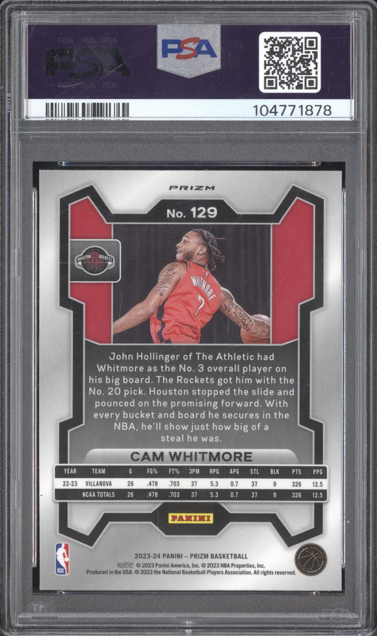 Cam Whitmore 2023-24 Panini Prizm 129 Red Ice RC PSA 10
