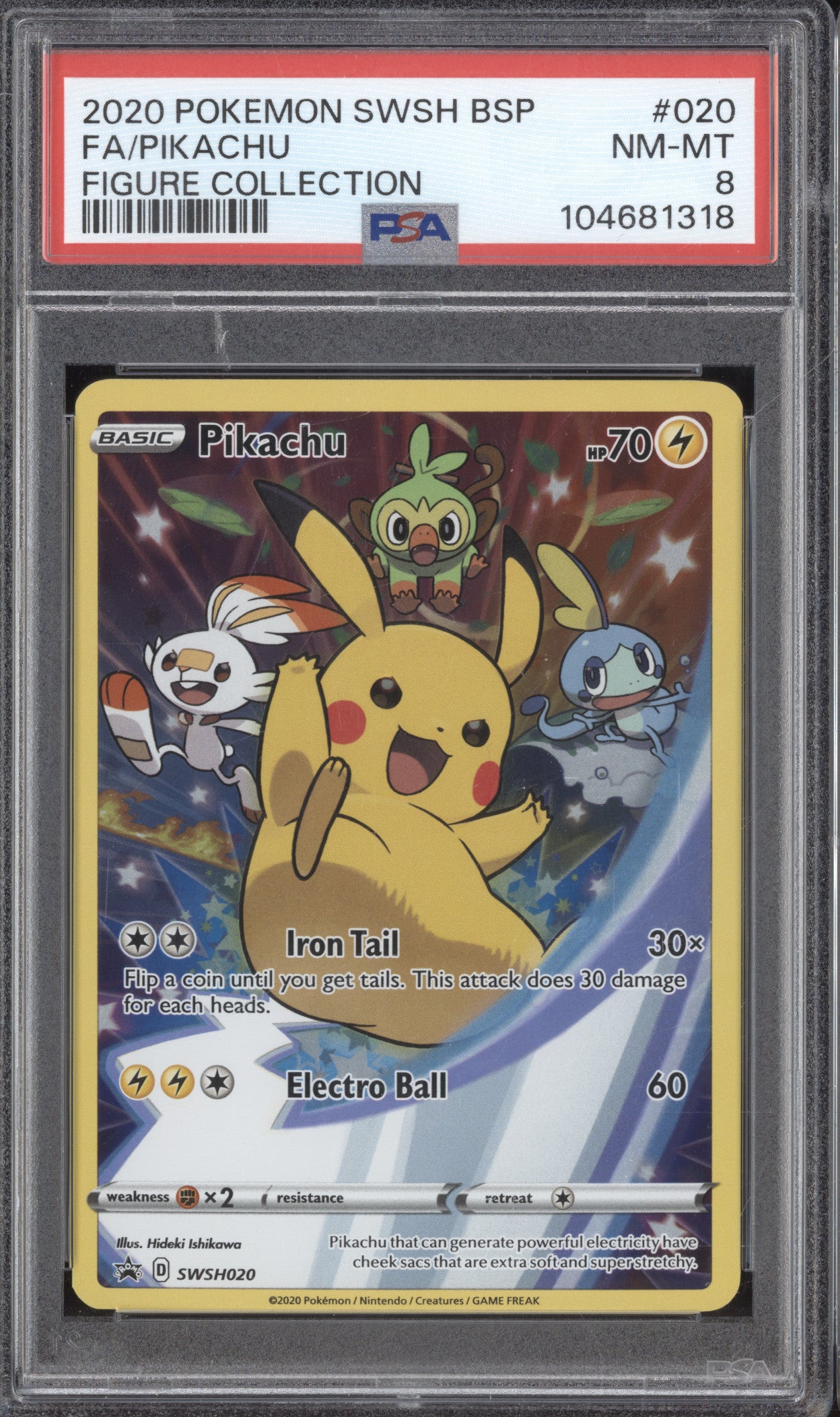 Pikachu 2020 Pokemon Sword & Shield Promos SWSH020 Full Art PSA 8
