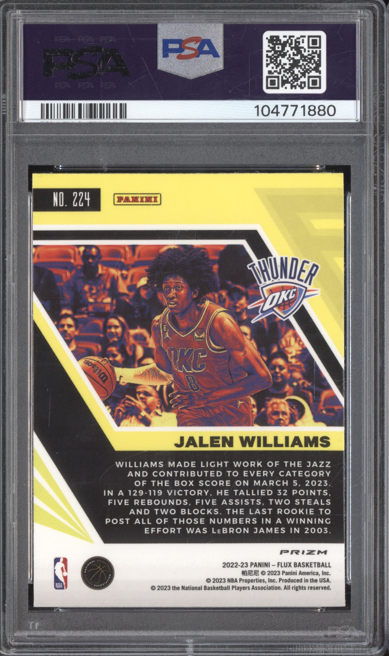 Jalen Williams 2022-23 Panini Flux 224 Silver RC PSA 10