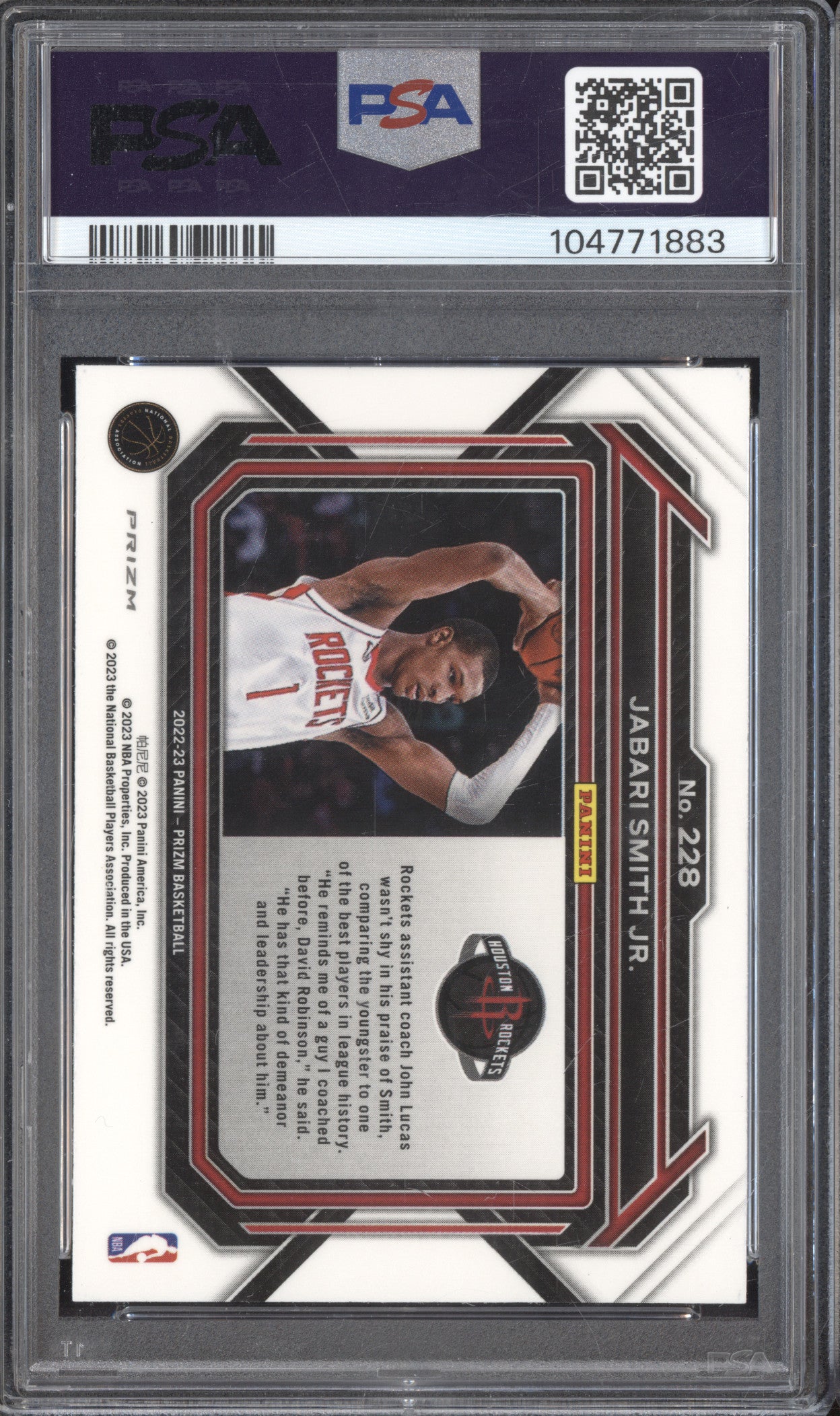 Jabari Smith Jr 2022-23 Panini Prizm 228 Variation RC PSA 10