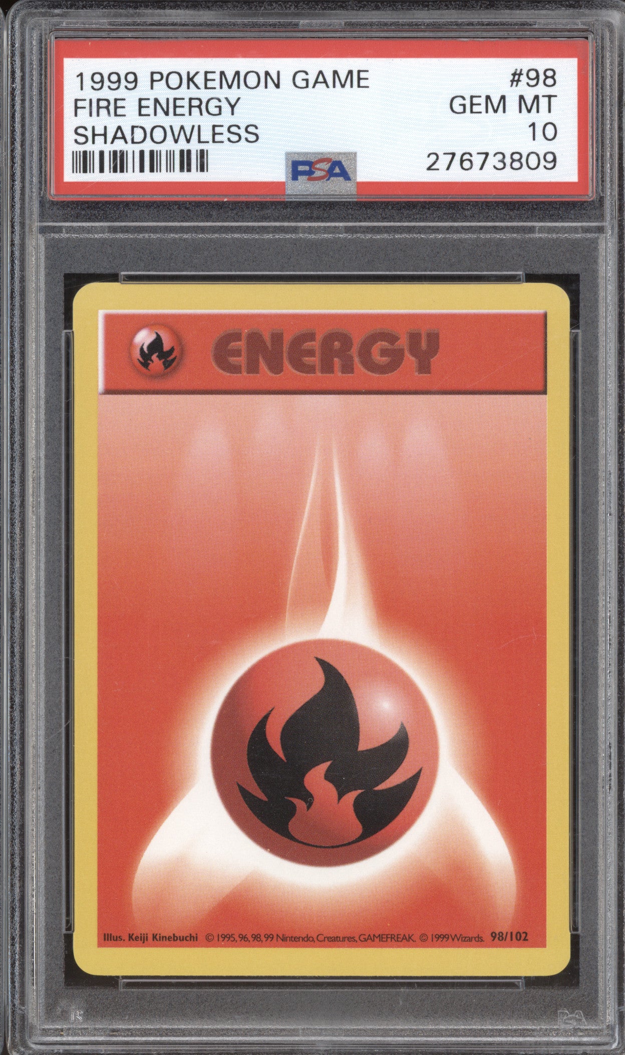 1999 Pokemon Game Base Set 98 Fire Energy Shadowless PSA 10