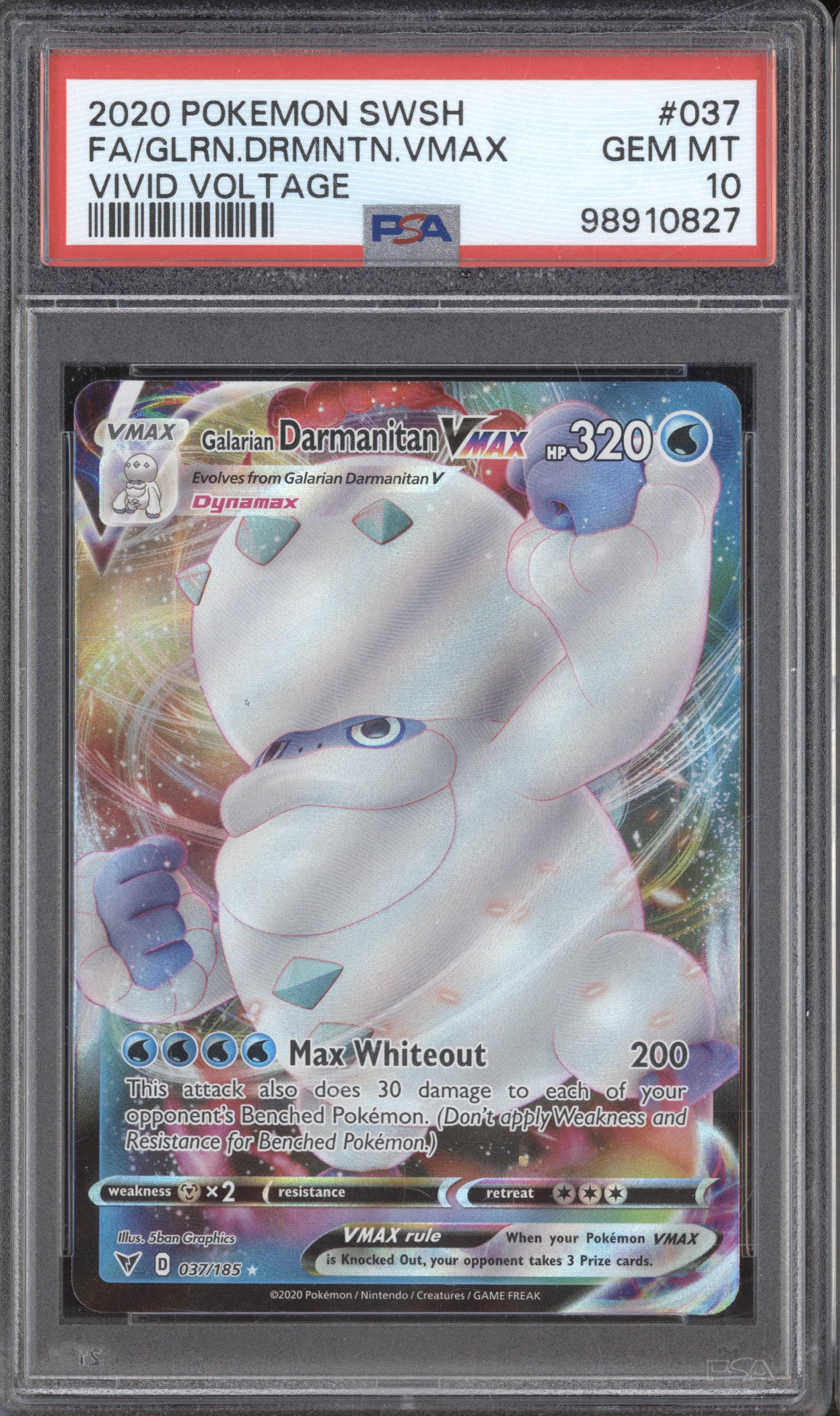 2020 Pokemon Vivid Voltage 037 Galarian Darmanitan VMAX Full Art PSA 10