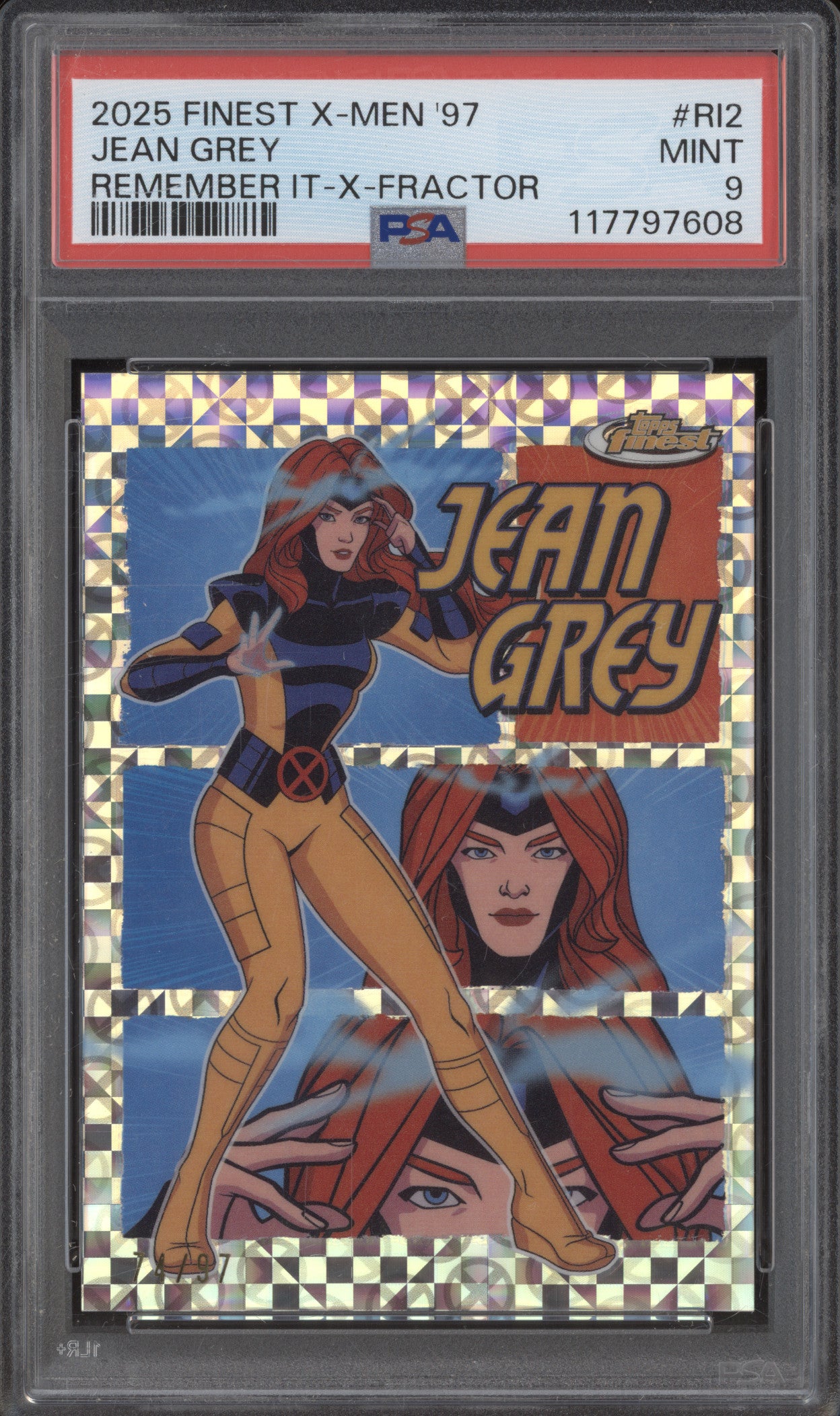 2025 Topps Finest RI2 Jean Grey Remember It X-Fractor 74/97 PSA 9