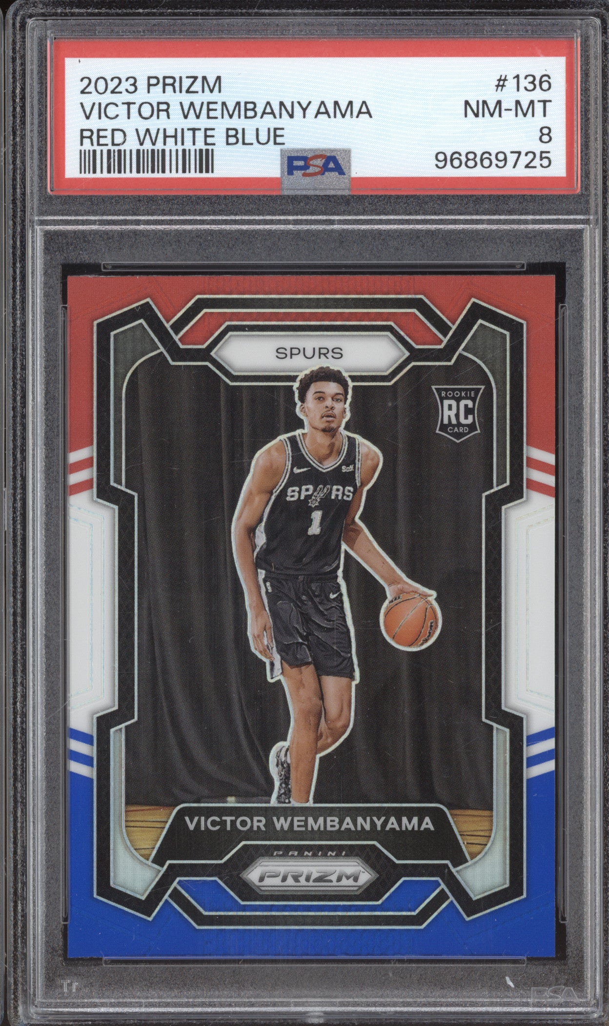 2023 Panini Prizm 136 Victor Wembanyama Red White Blue RC PSA 8