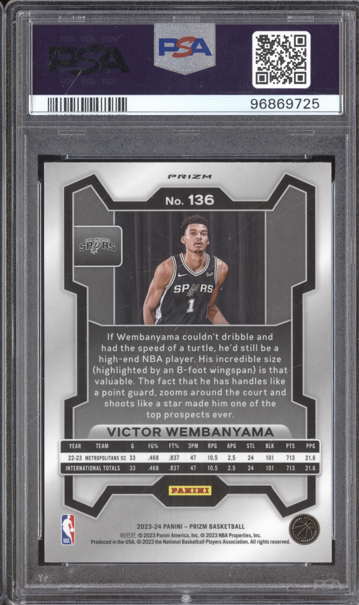 2023 Panini Prizm 136 Victor Wembanyama Red White Blue RC PSA 8