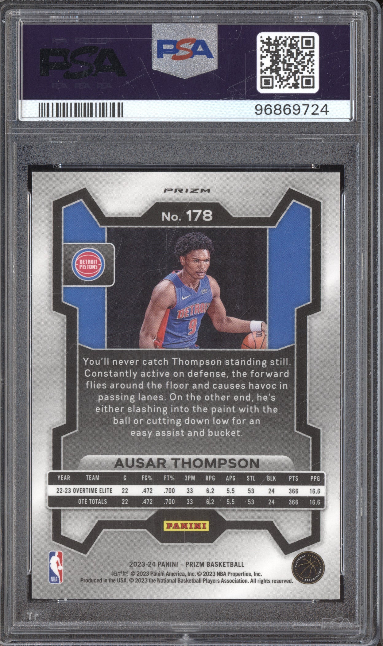 2023 Panini Prizm 178 Ausar Thompson Silver Prizm RC PSA 10