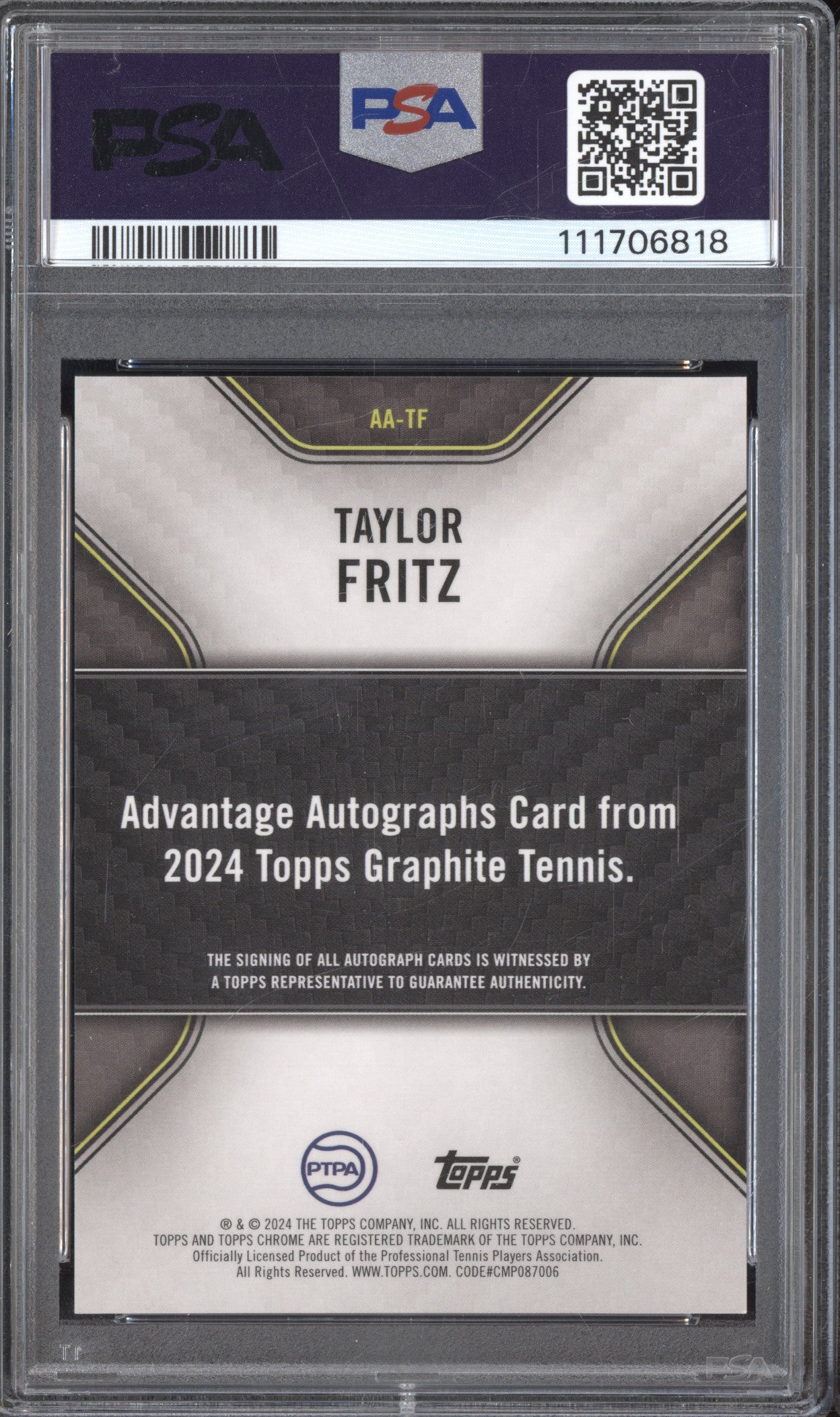 Taylor Fritz 2024 Topps Graphite Tennis AA-TF Advantage Auto Green 55/75 PSA 9
