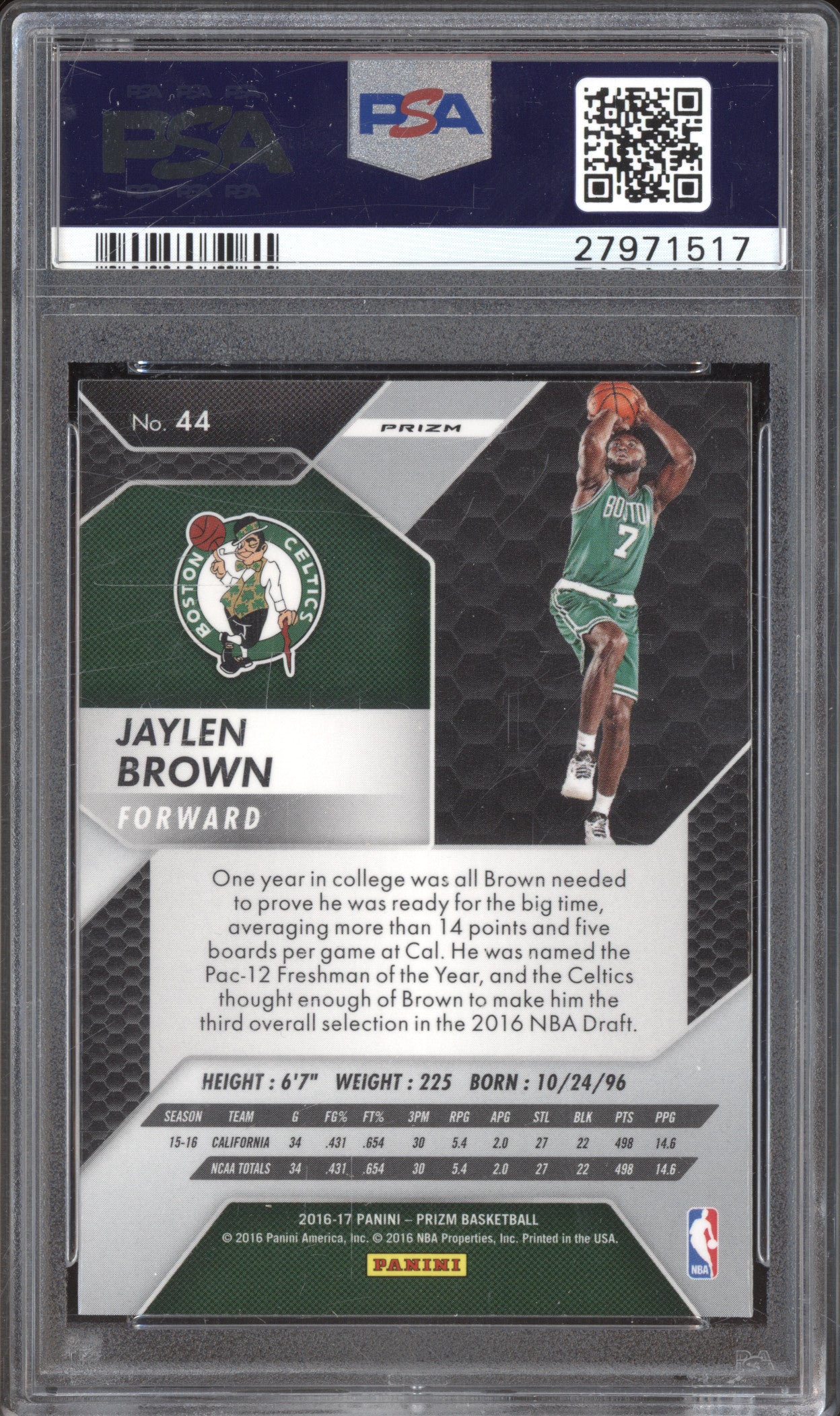 2016 Panini Prizm 44 Jaylen Brown Starburst Prizm RC PSA 9