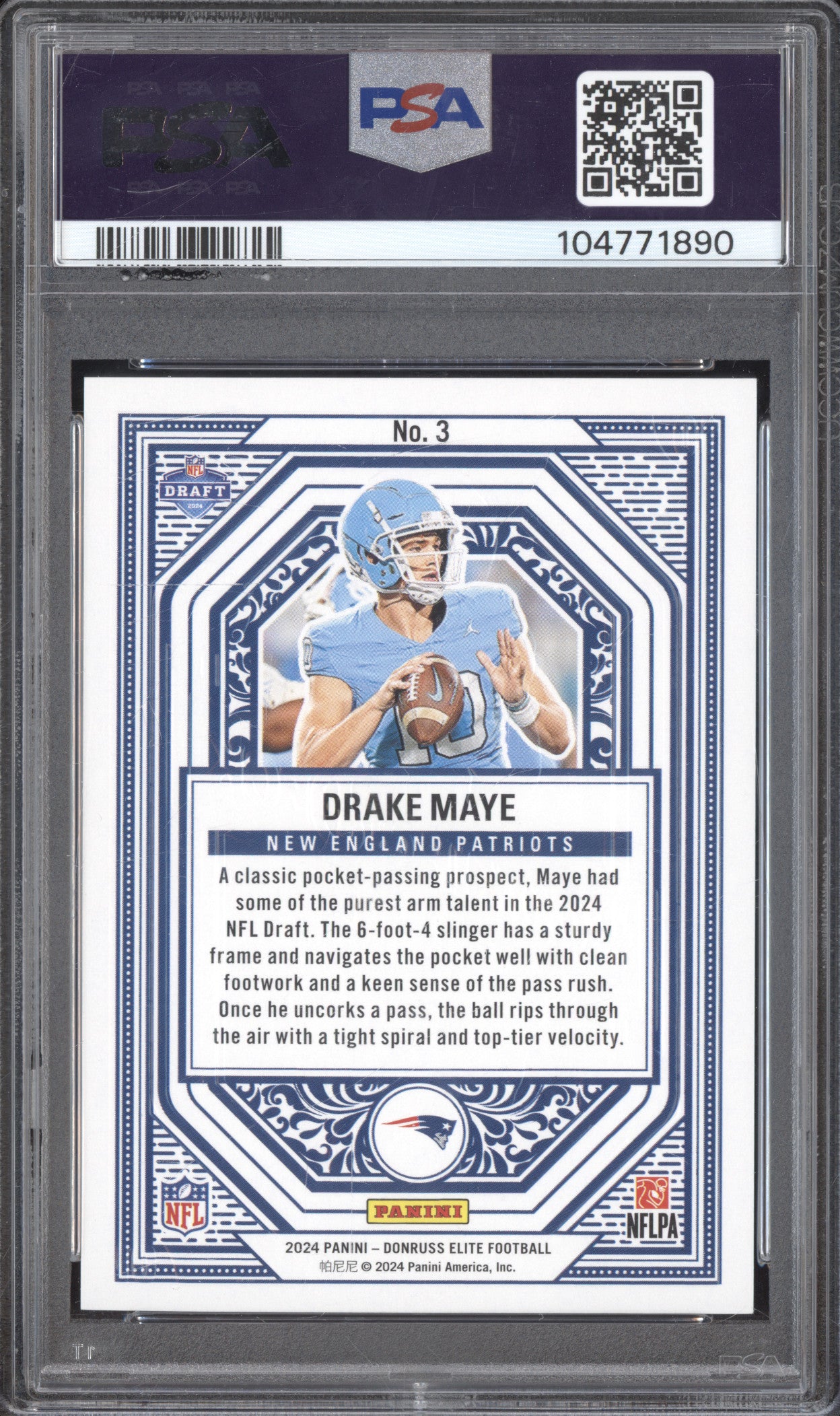 Drake Maye 2024 Panini Donruss Elite 3 Rookie On Deck Orange RC 5/25 PSA 9