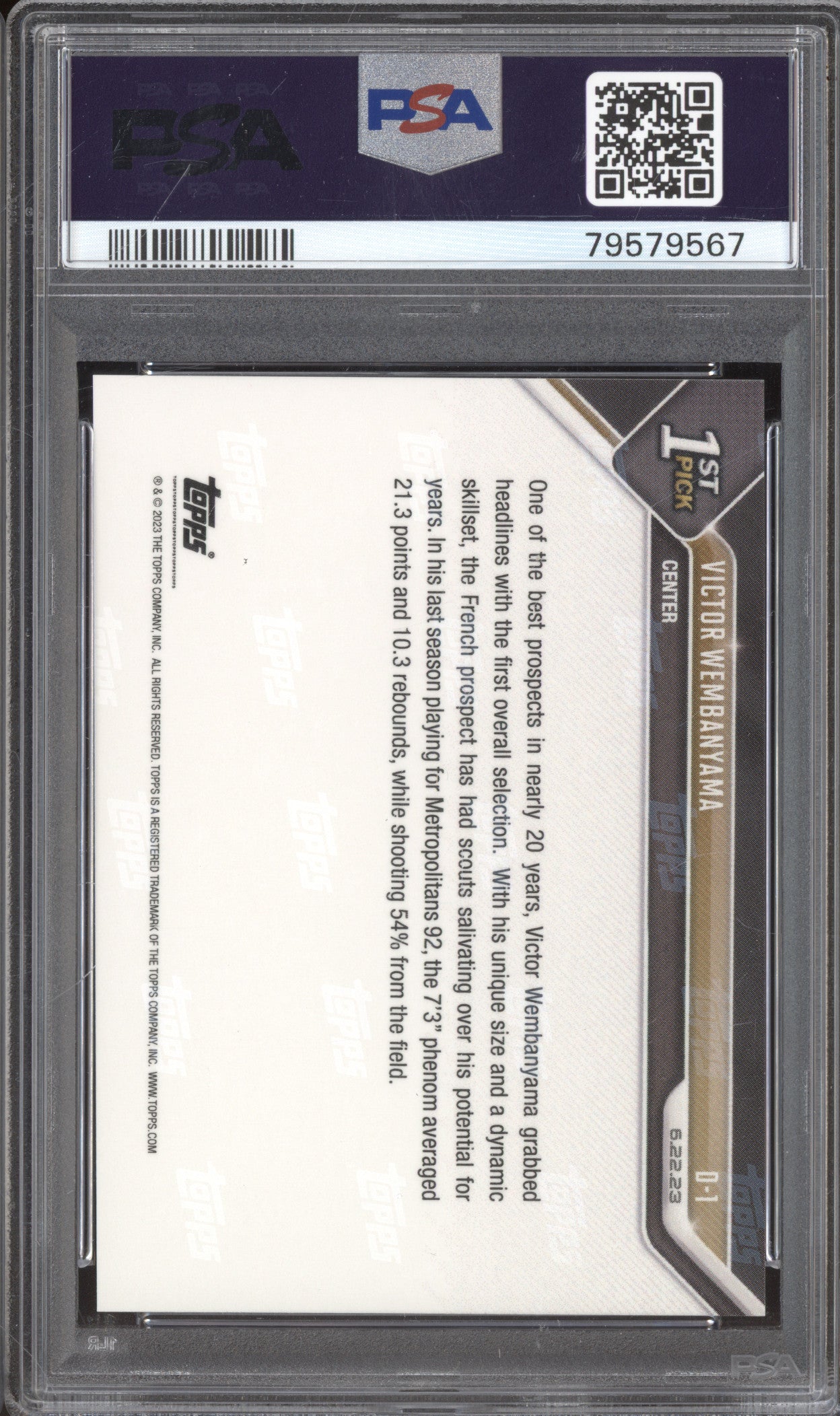 2023 Topps Now Draft D1 Victor Wembanyama RC PSA 9